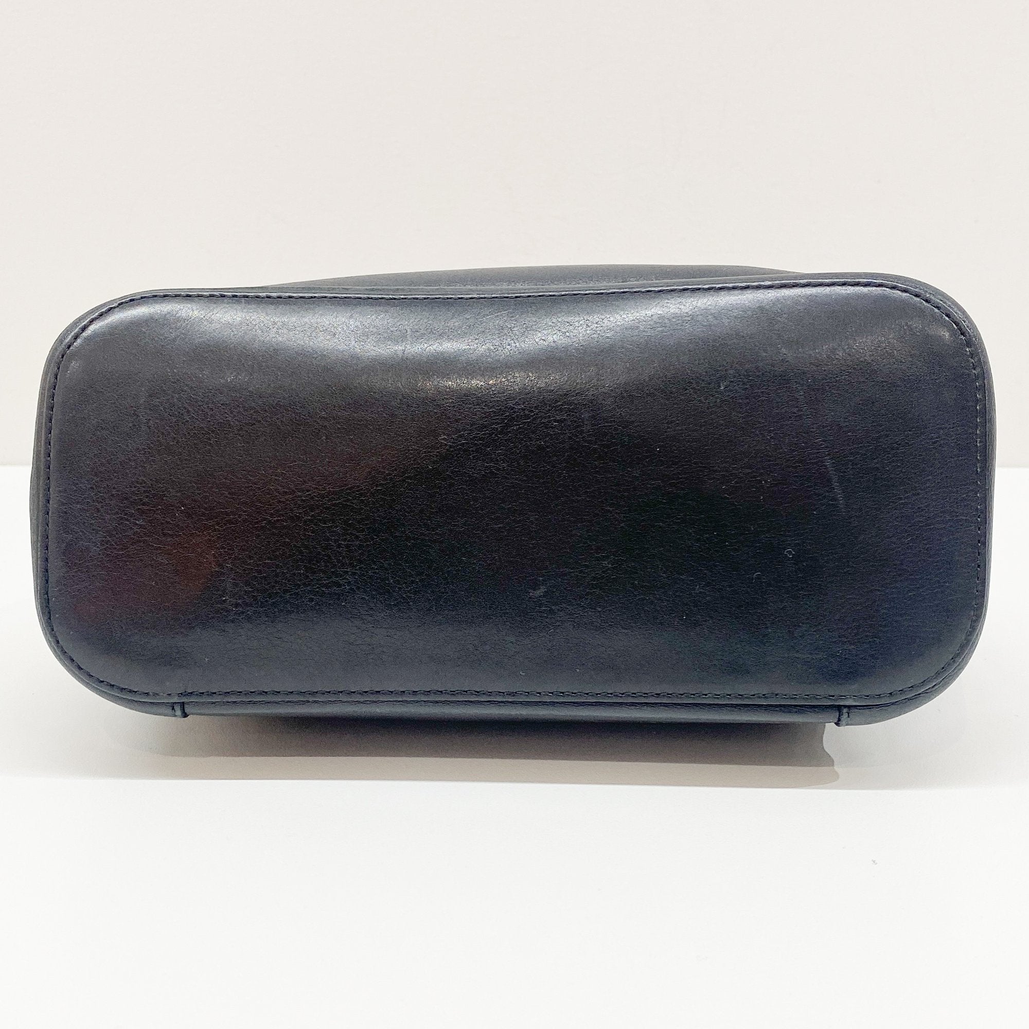 Black Leather with Acrylic Handle Tote Bag