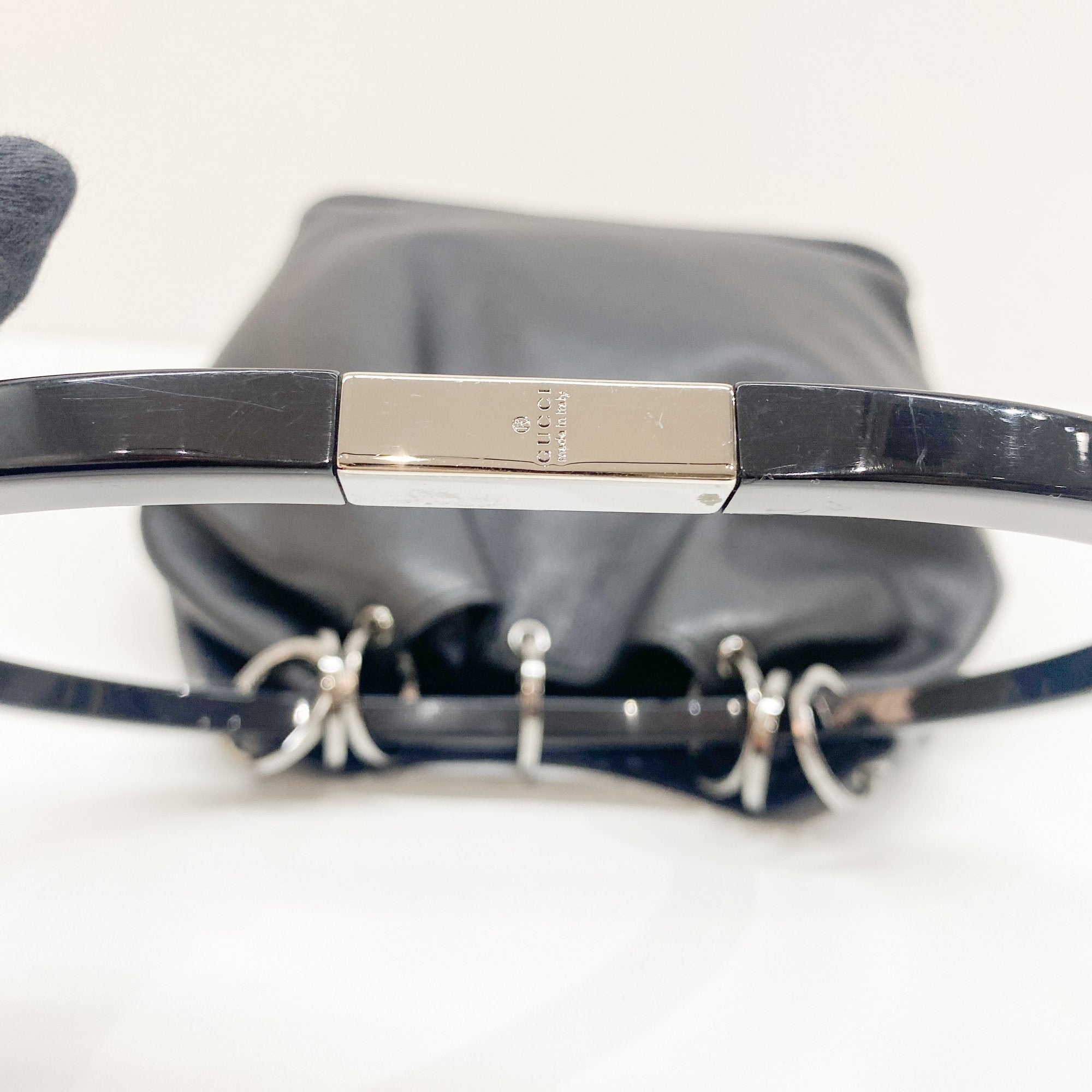 Black Leather with Acrylic Handle Tote Bag