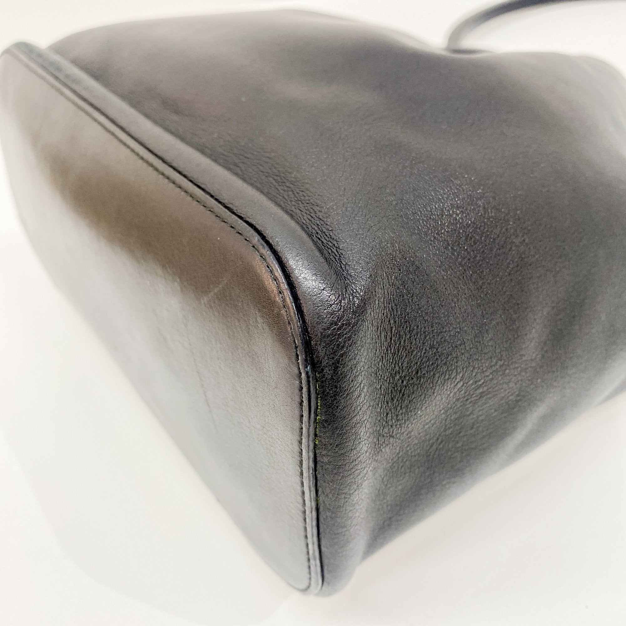 Black Leather with Acrylic Handle Tote Bag