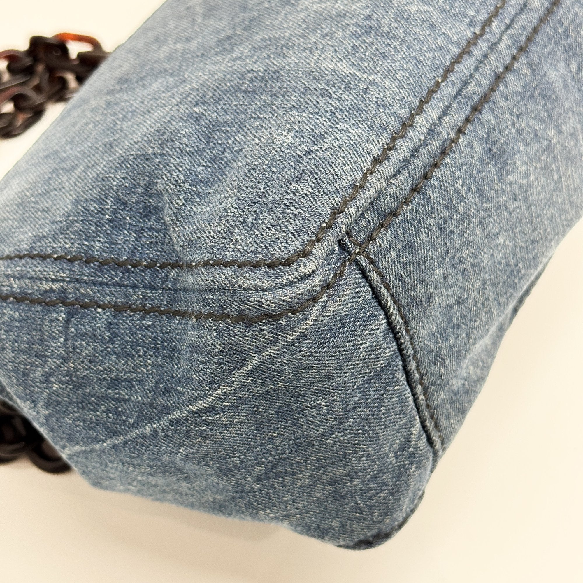 Crocodile Embossed Blue Denim Chain Shoulder Bag