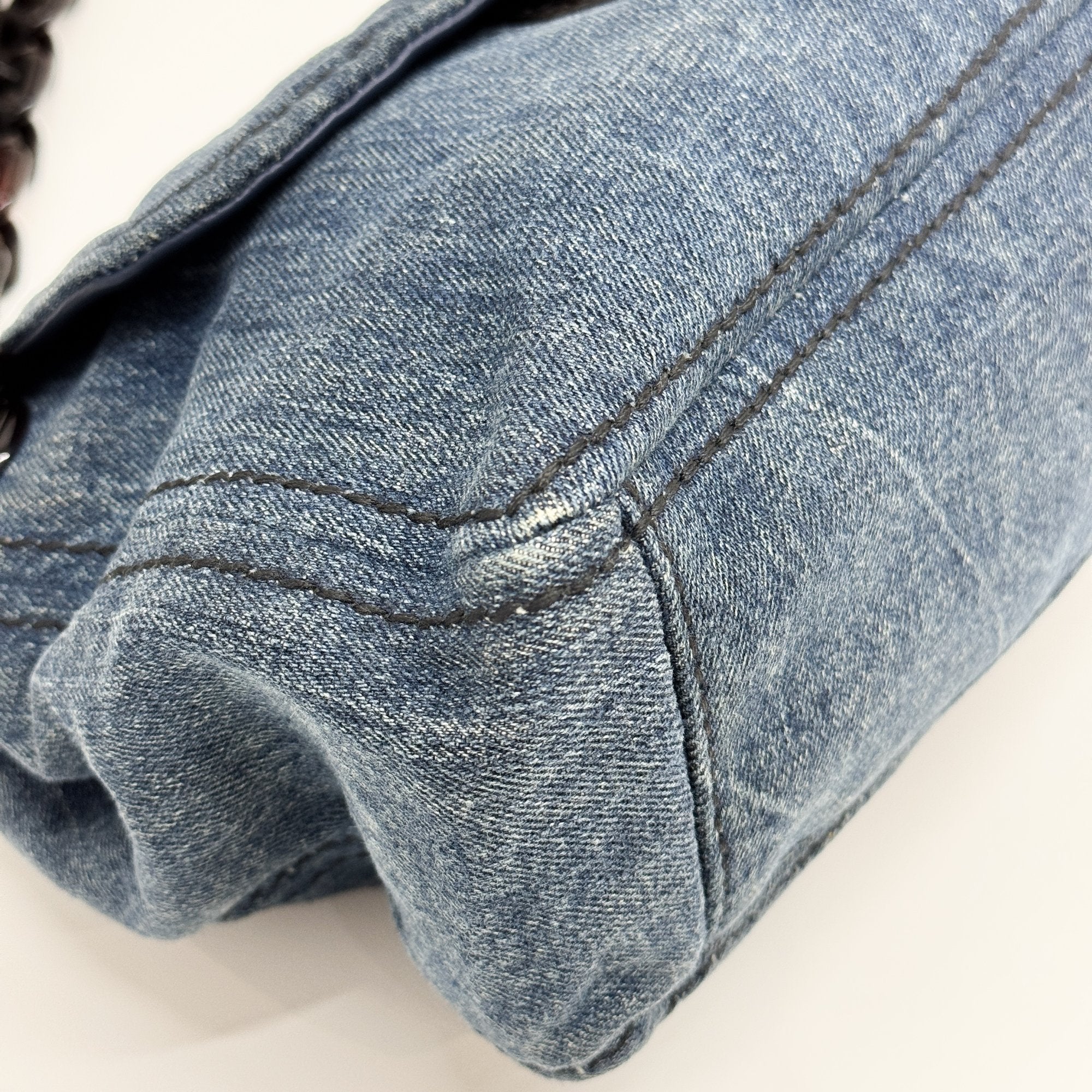 Crocodile Embossed Blue Denim Chain Shoulder Bag