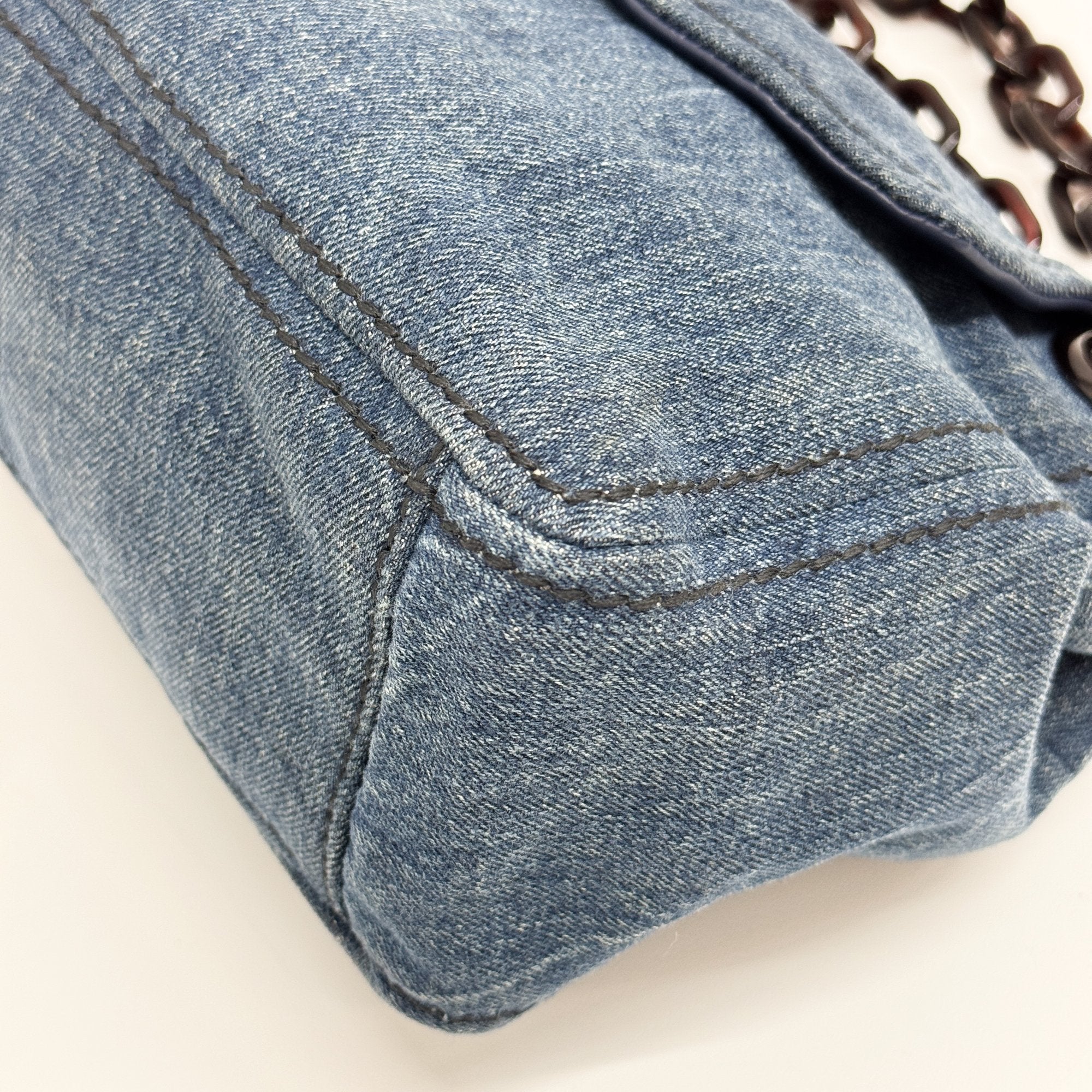 Crocodile Embossed Blue Denim Chain Shoulder Bag