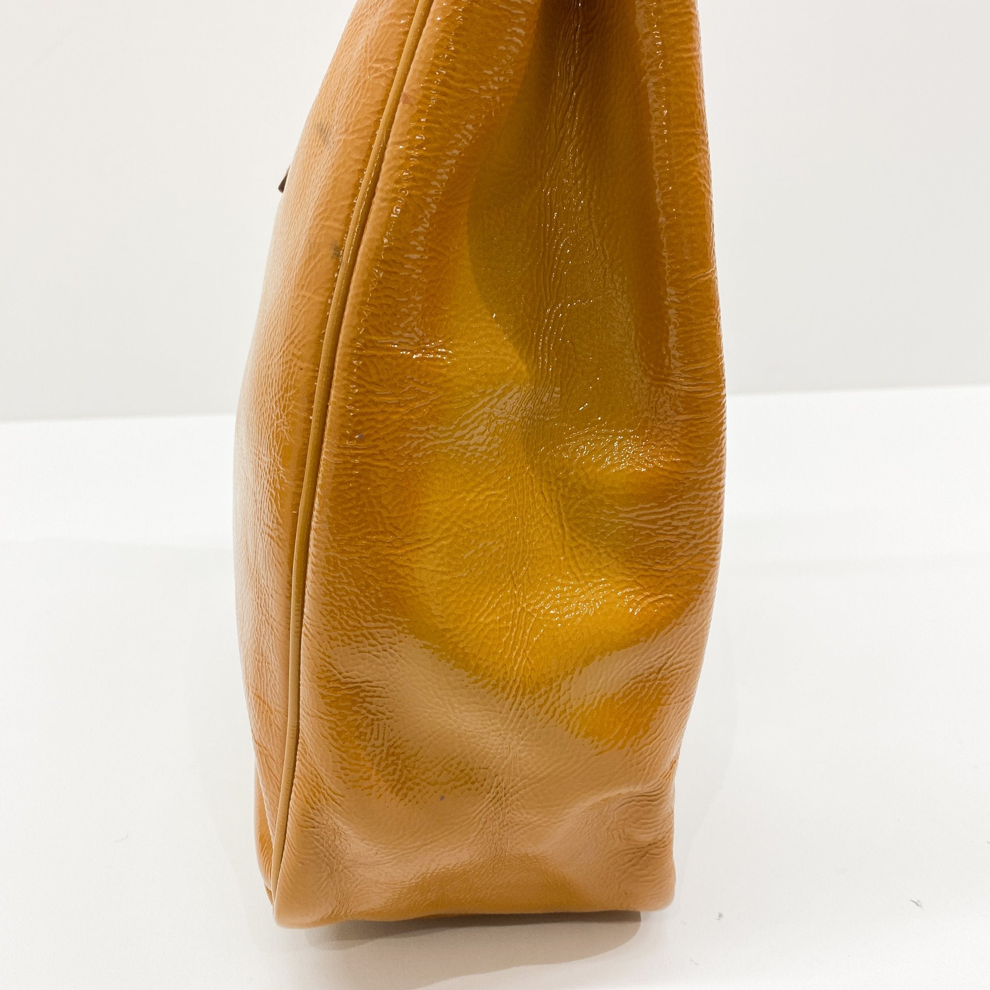 Y-Mail Caramel Brown Patent Leather Tote Bag