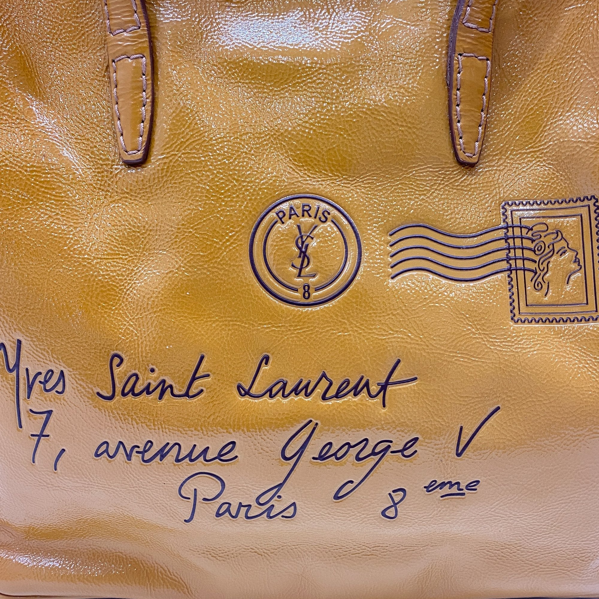 Y-Mail Caramel Brown Patent Leather Tote Bag