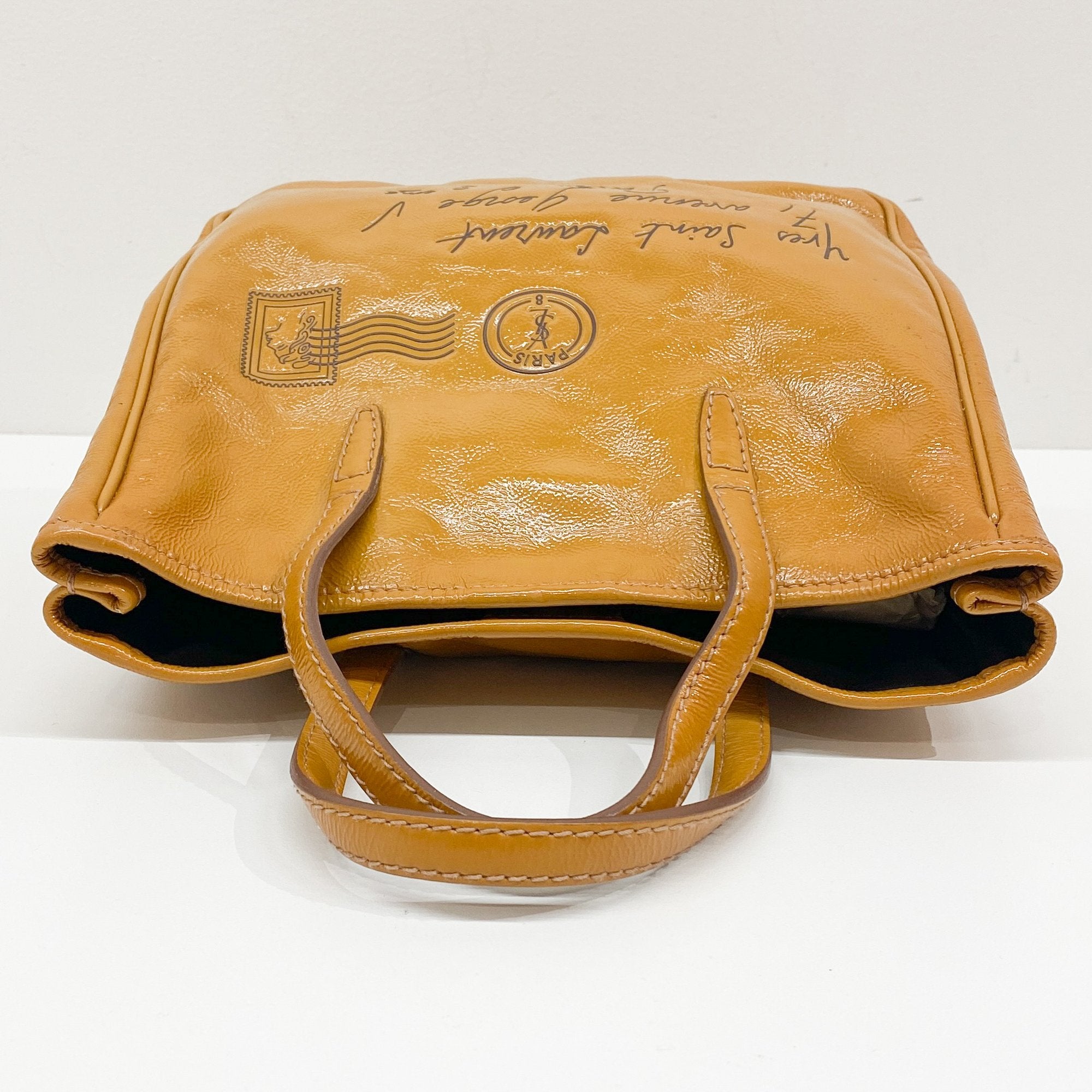 Y-Mail Caramel Brown Patent Leather Tote Bag