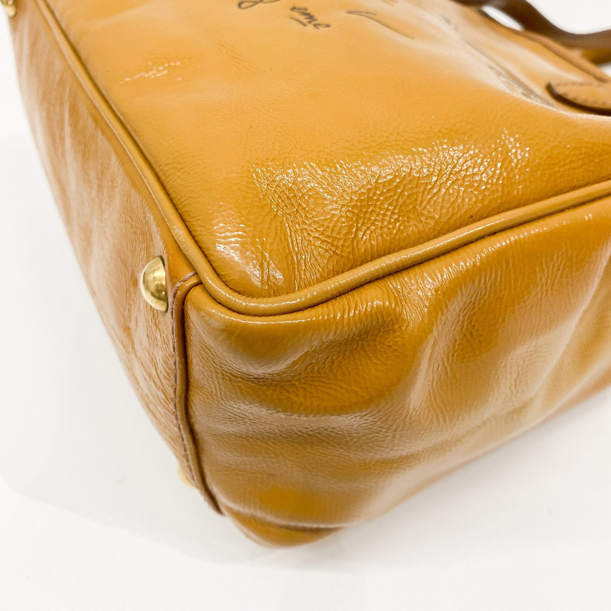 Y-Mail Caramel Brown Patent Leather Tote Bag