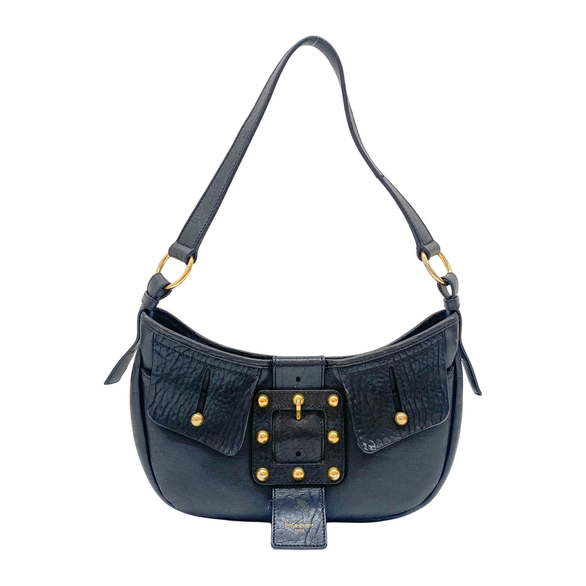 Black Leather with Gold Studs Shoulder Bag