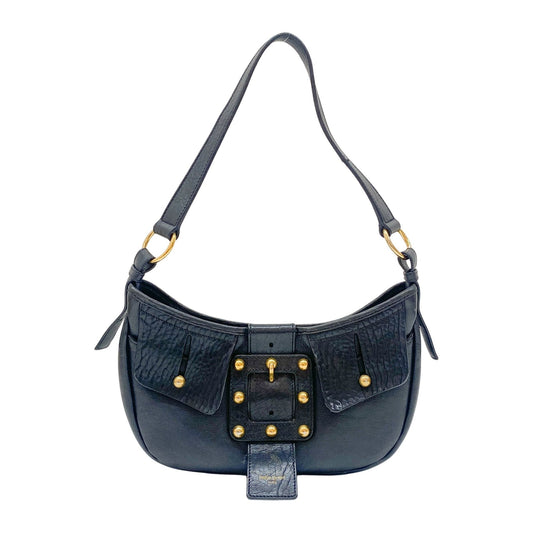 Black Leather with Gold Studs Shoulder Bag