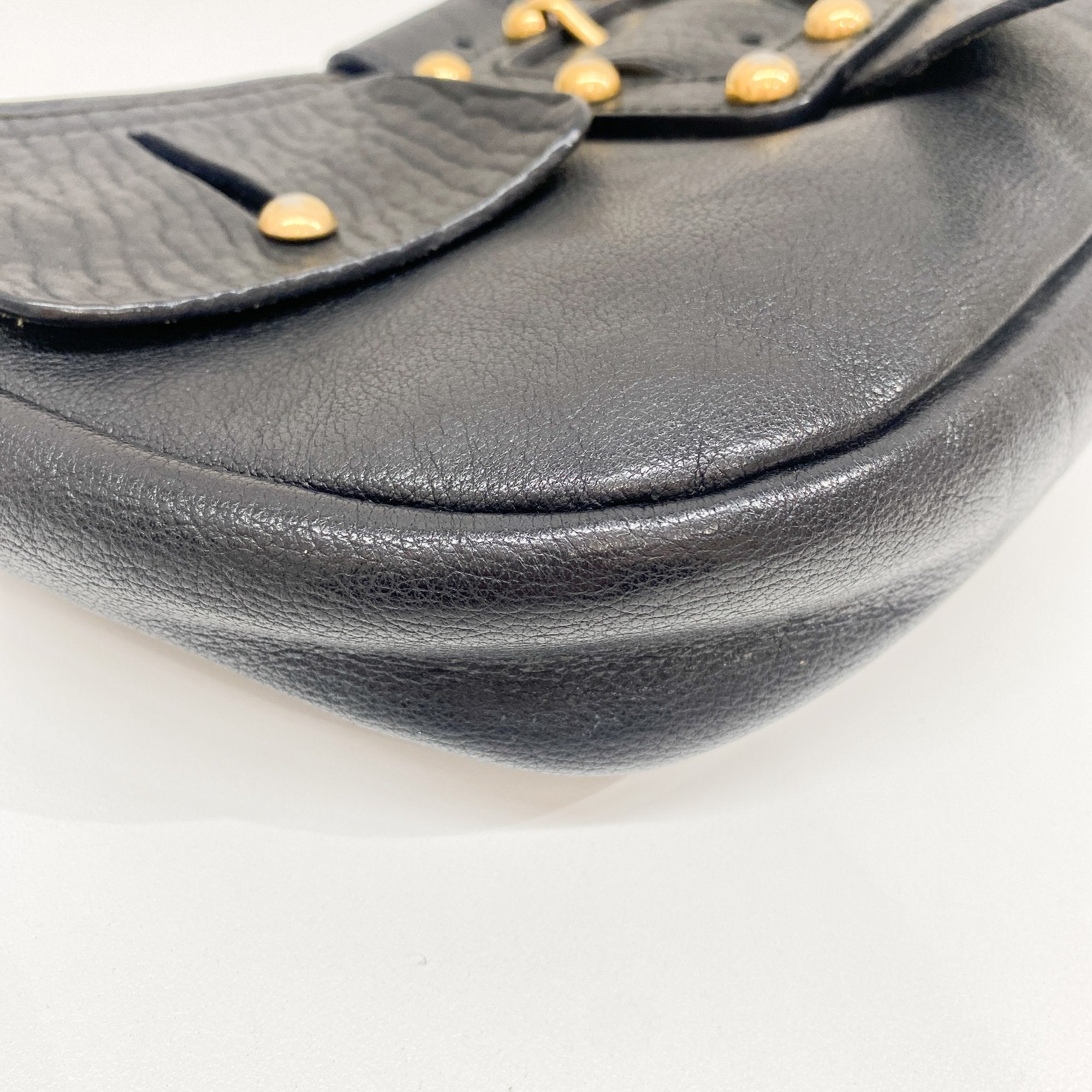Black Leather with Gold Studs Shoulder Bag