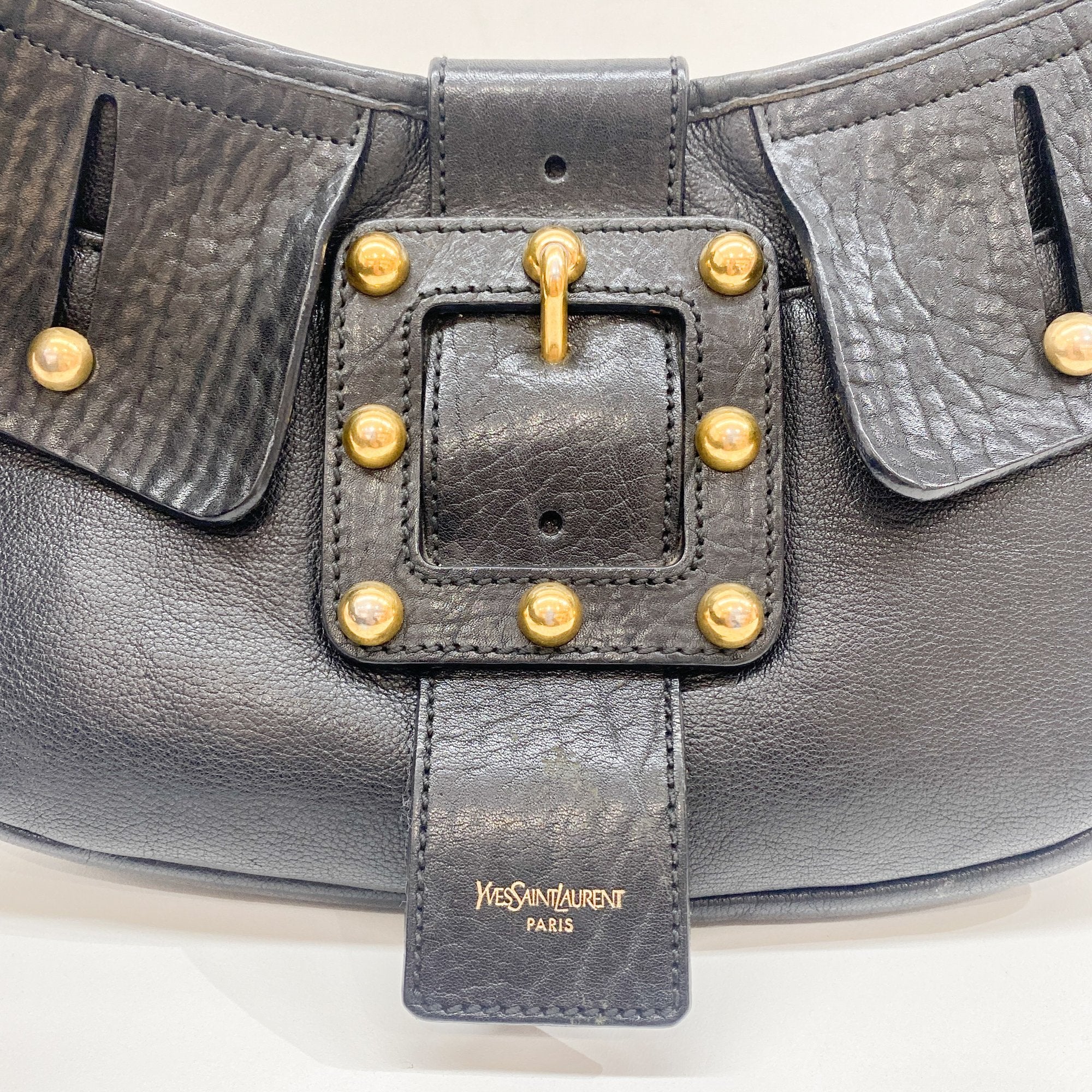 Black Leather with Gold Studs Shoulder Bag