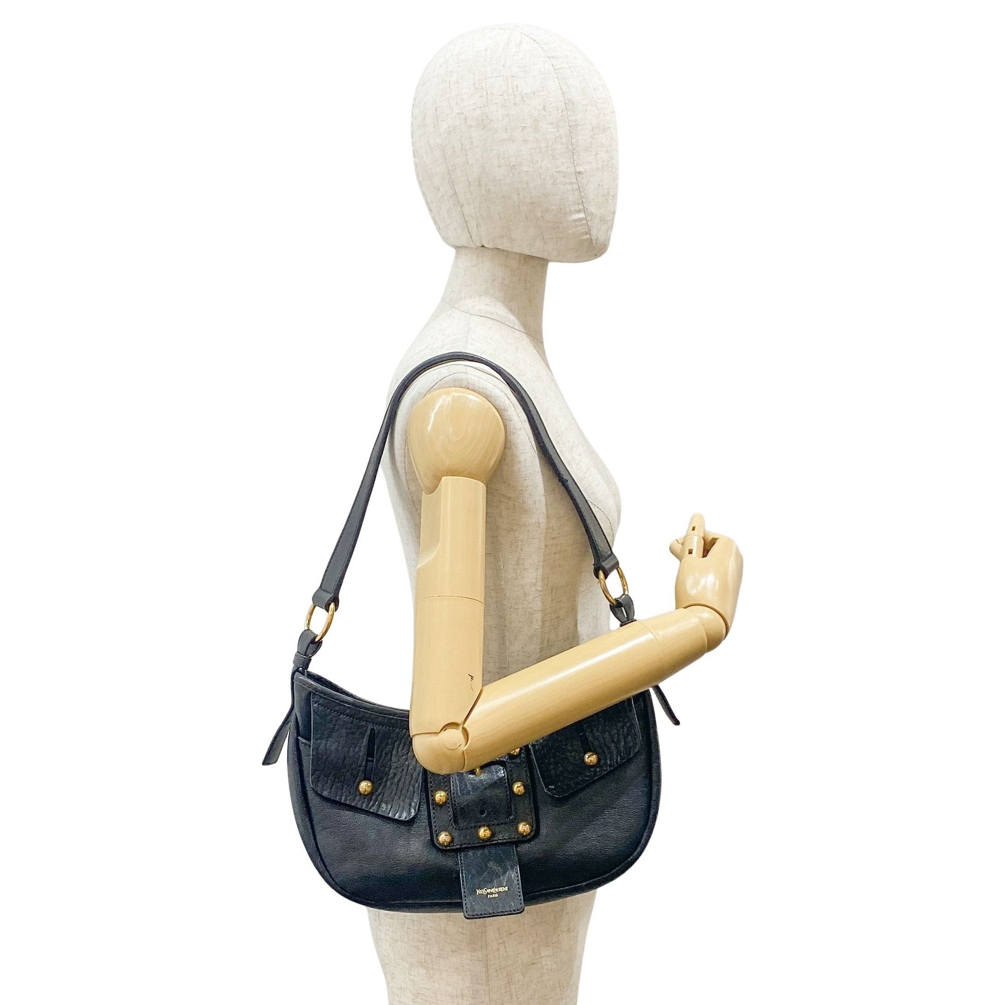 Black Leather with Gold Studs Shoulder Bag