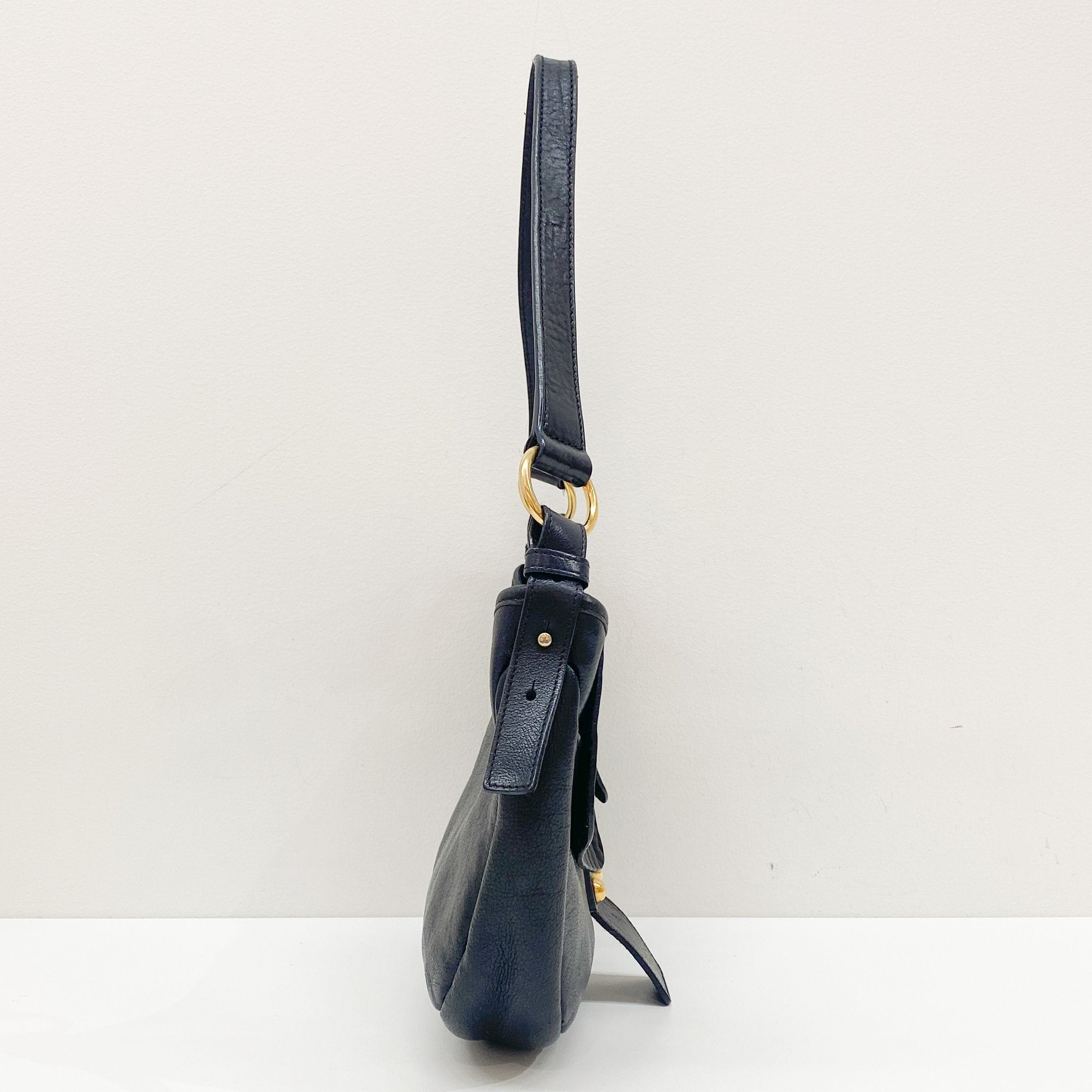 Black Leather with Gold Studs Shoulder Bag