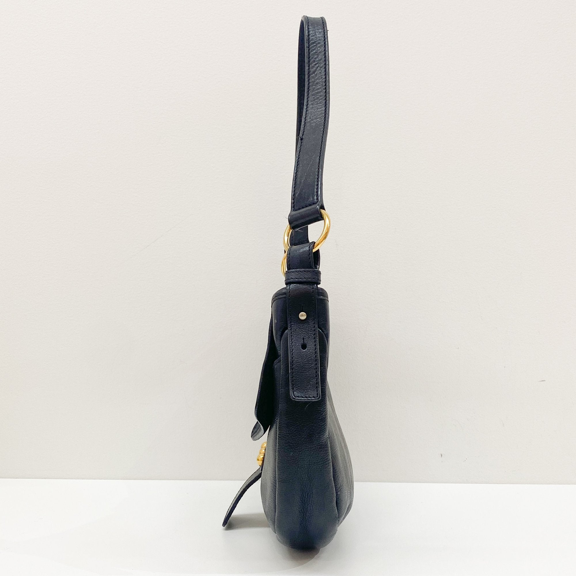 Black Leather with Gold Studs Shoulder Bag