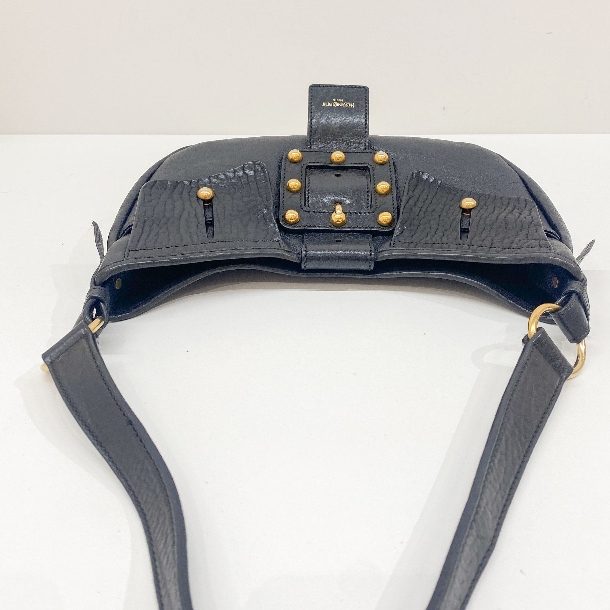 Black Leather with Gold Studs Shoulder Bag