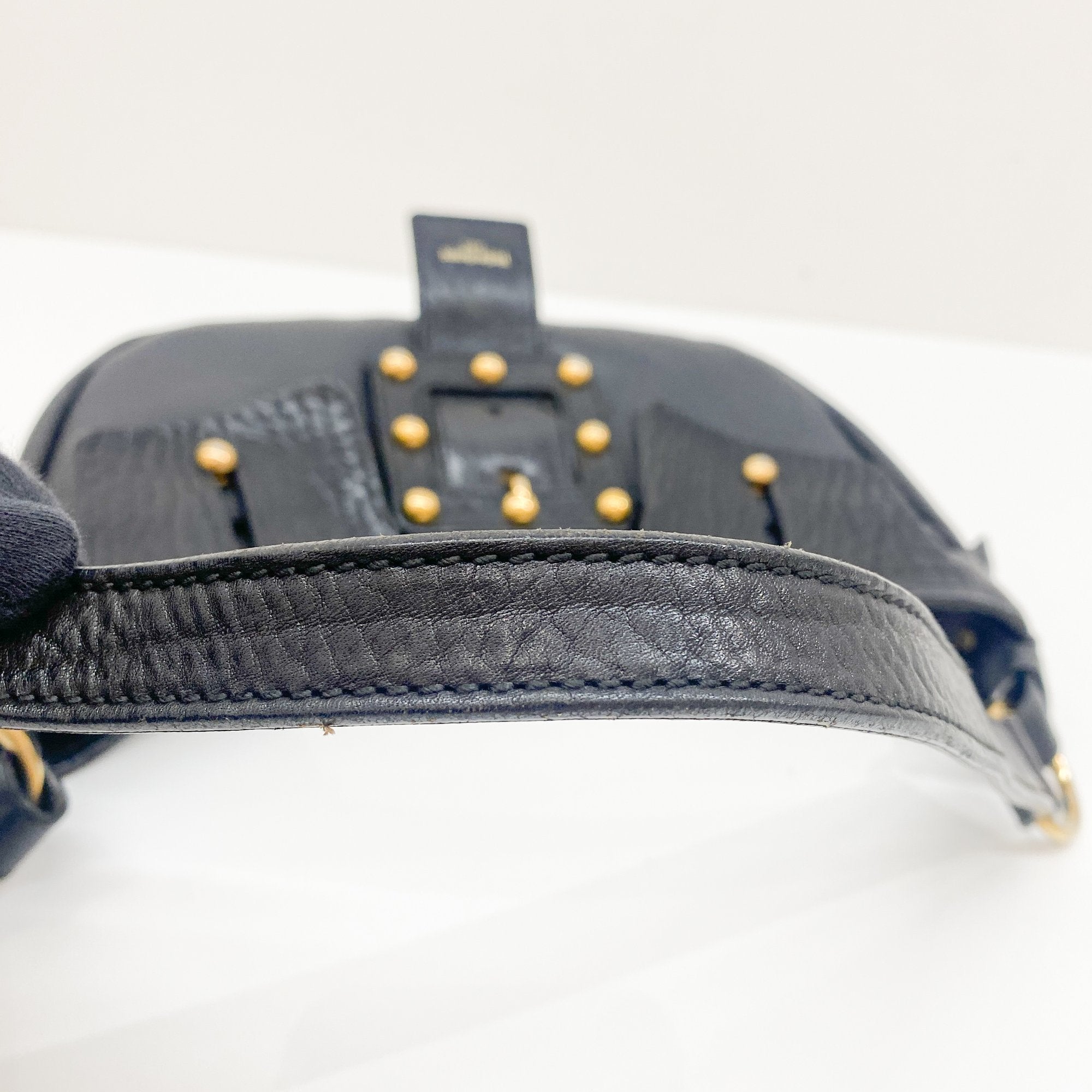 Black Leather with Gold Studs Shoulder Bag
