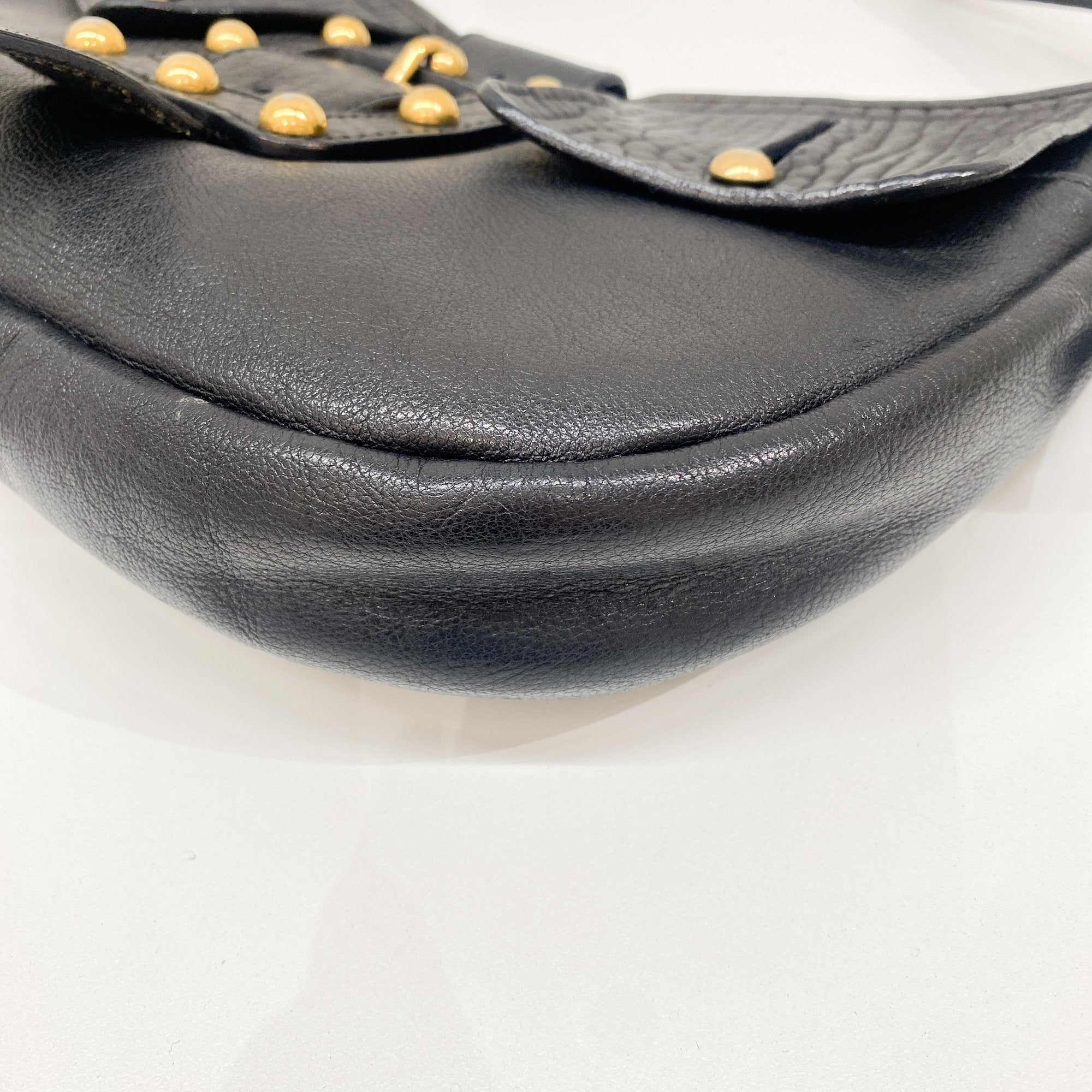 Black Leather with Gold Studs Shoulder Bag