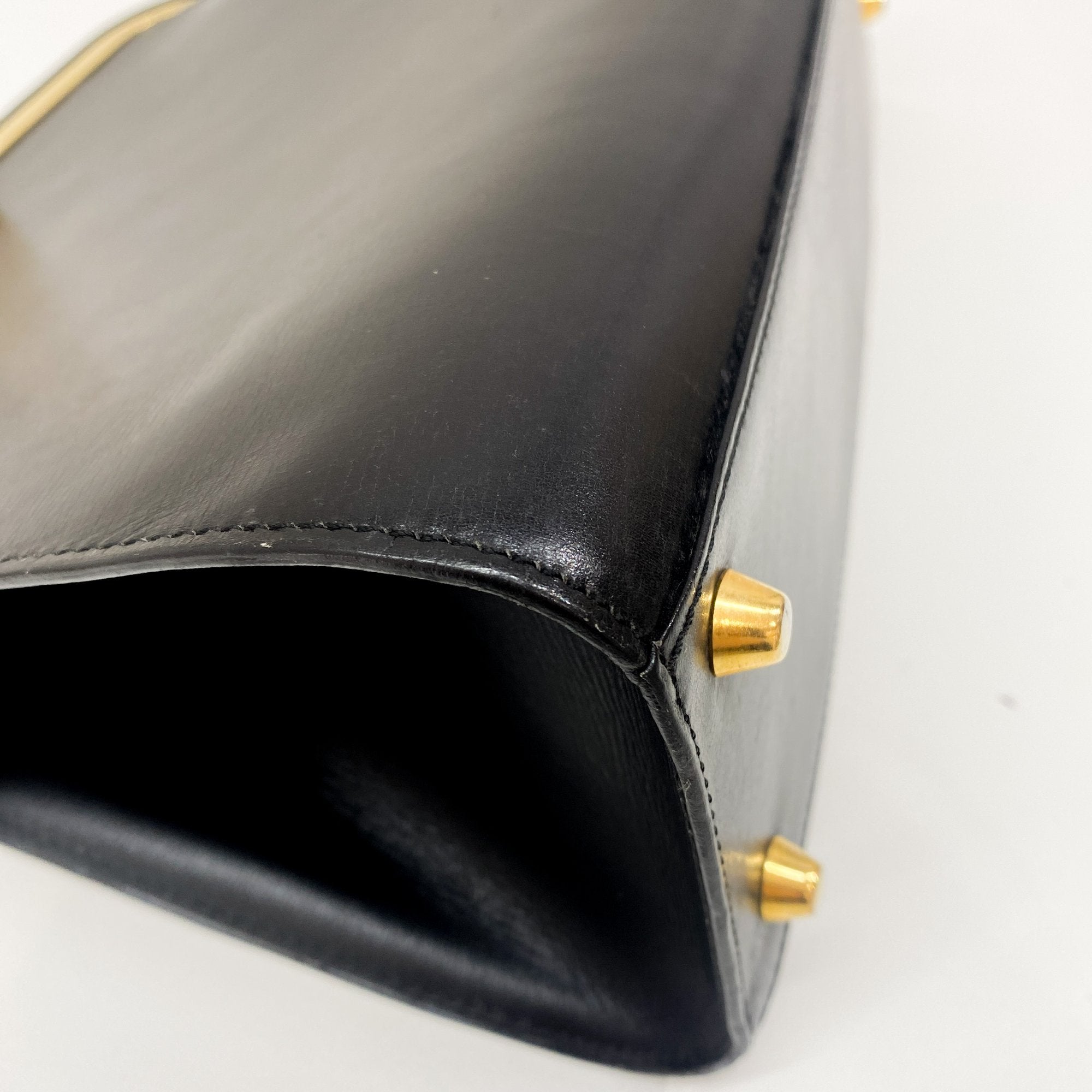 Black Leather Top Handle Hand Bag