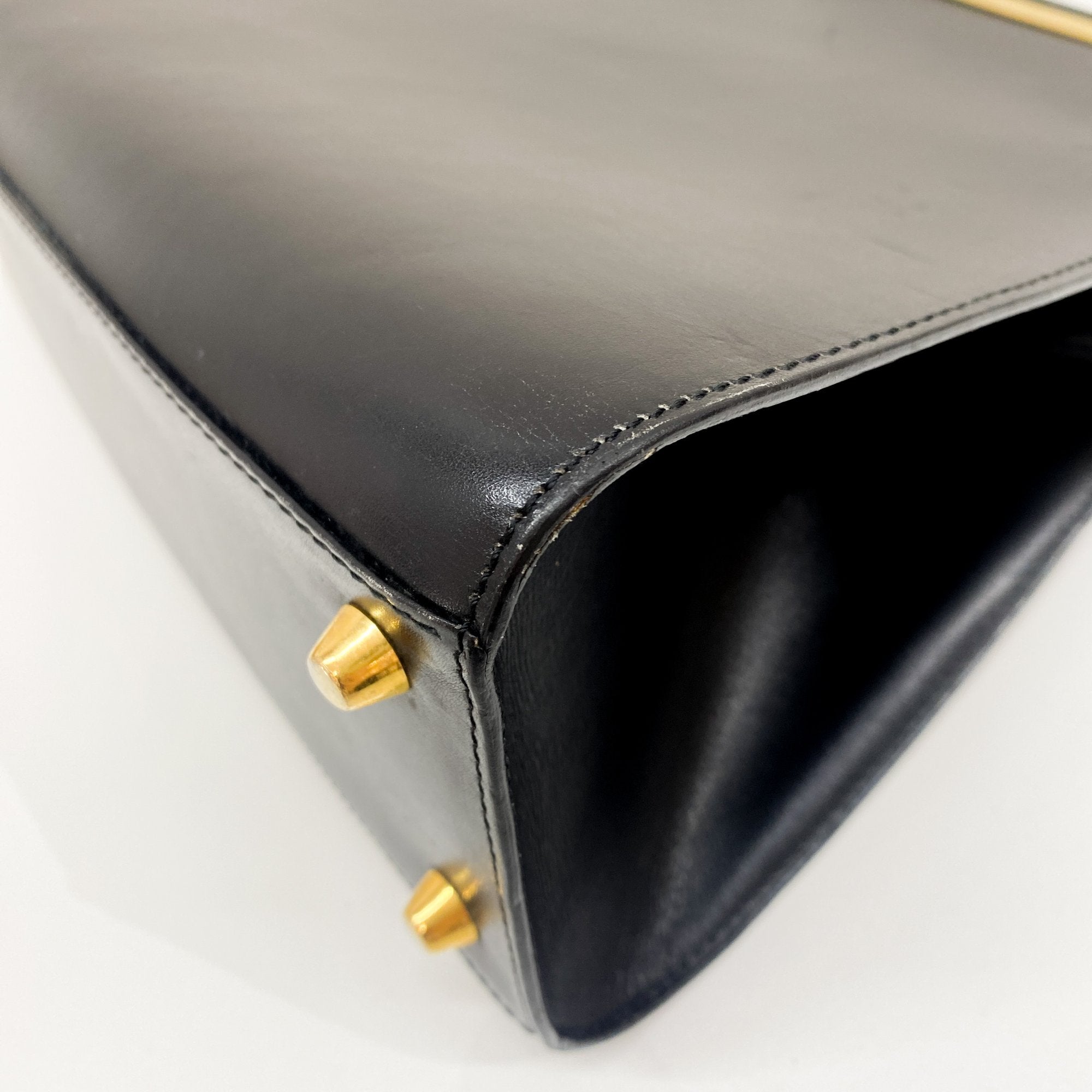 Black Leather Top Handle Hand Bag