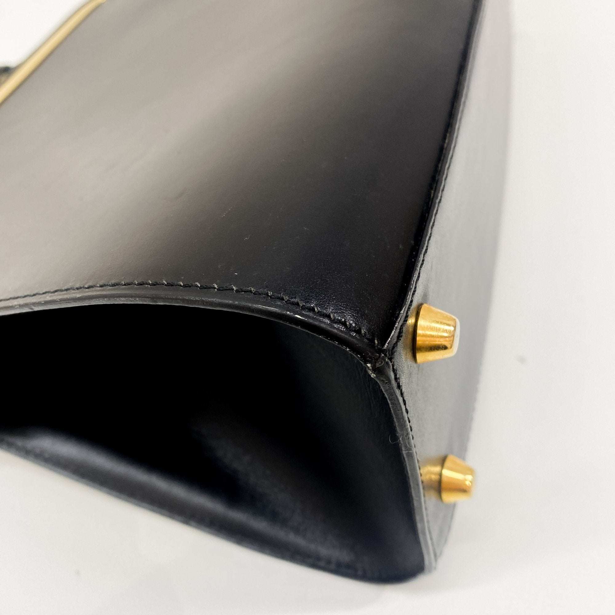 Black Leather Top Handle Hand Bag