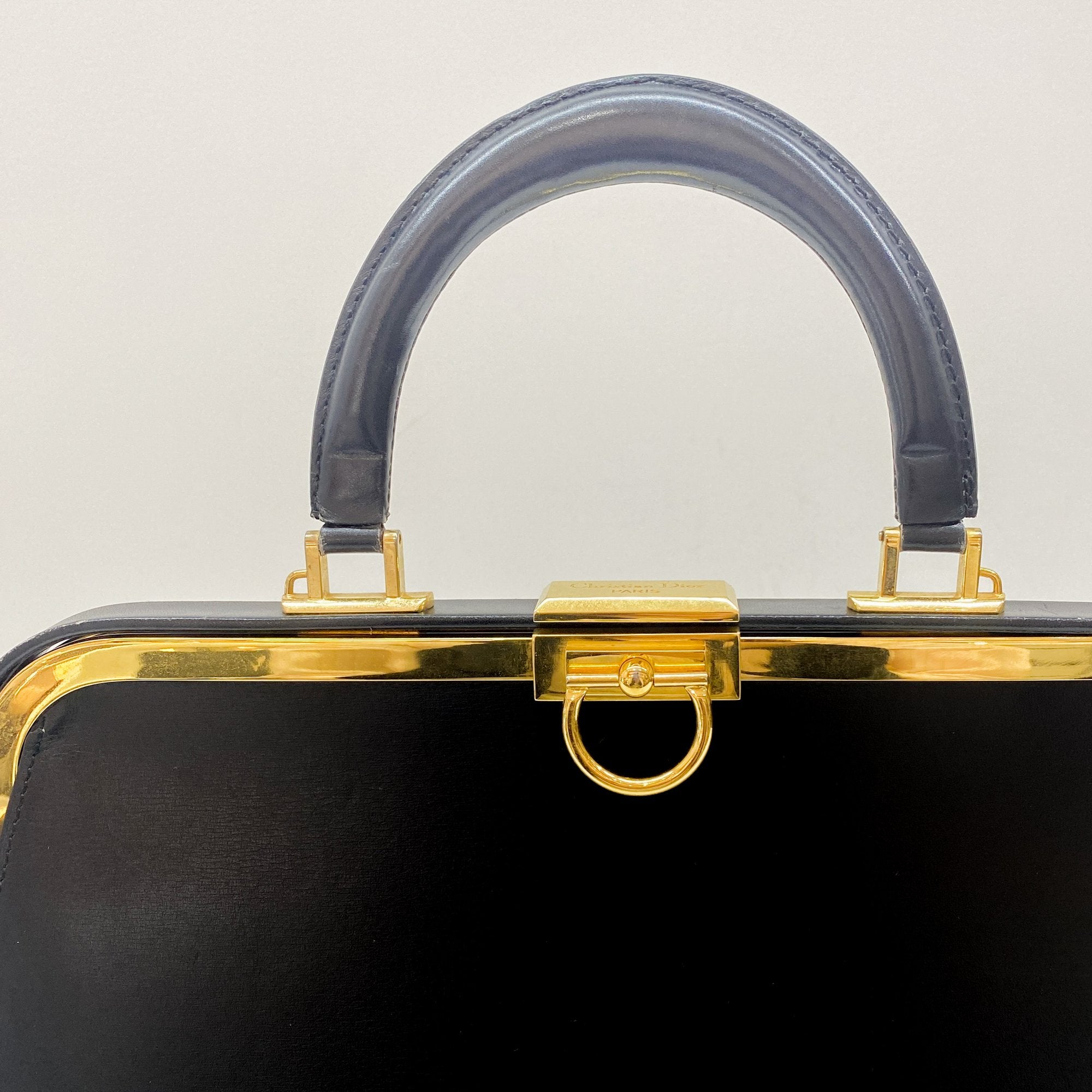 Black Leather Top Handle Hand Bag