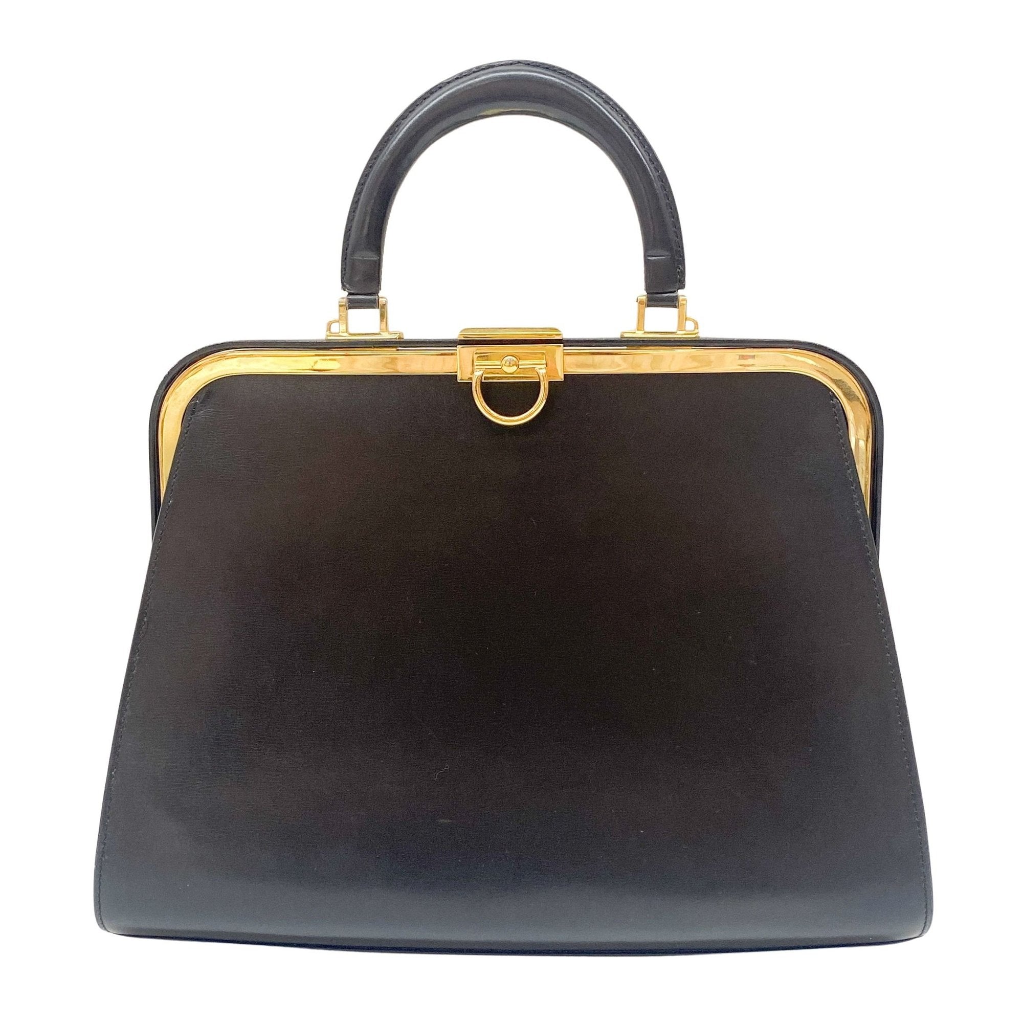 Black Leather Top Handle Hand Bag
