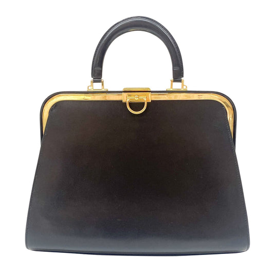 Black Leather Top Handle Hand Bag