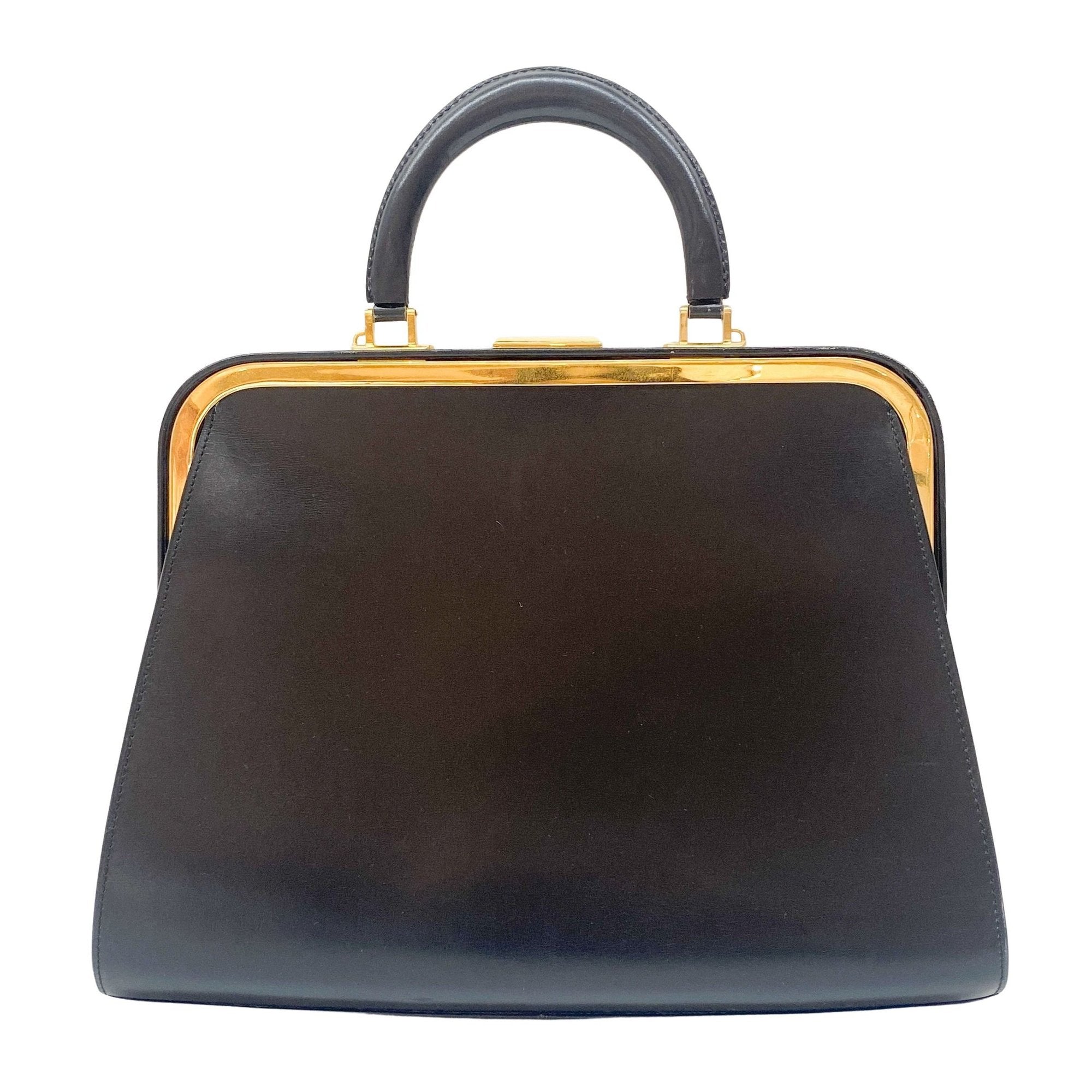 Black Leather Top Handle Hand Bag