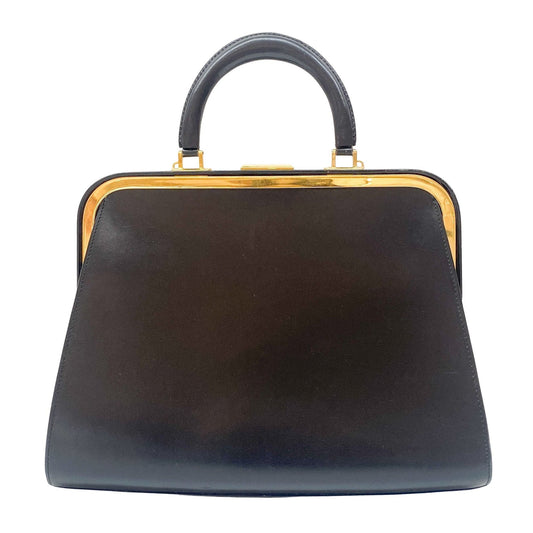 Black Leather Top Handle Hand Bag