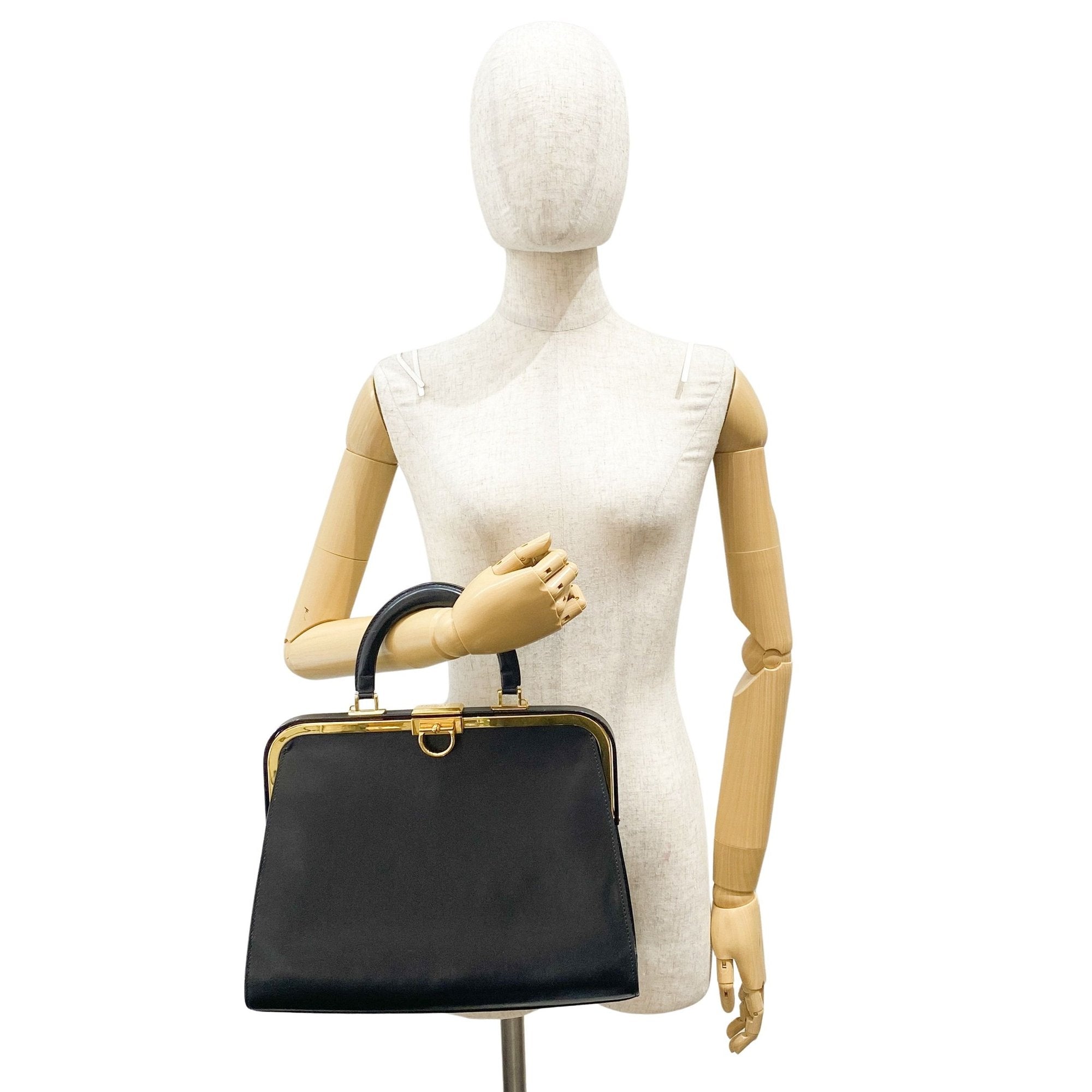 Black Leather Top Handle Hand Bag