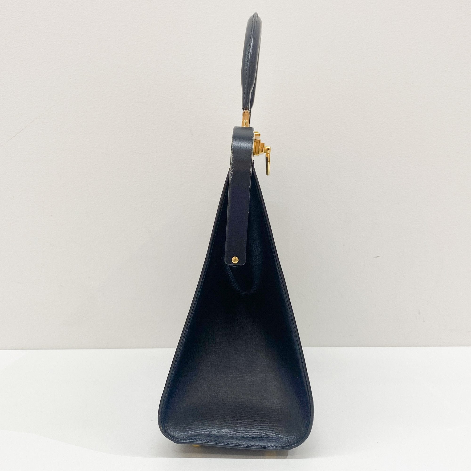 Black Leather Top Handle Hand Bag