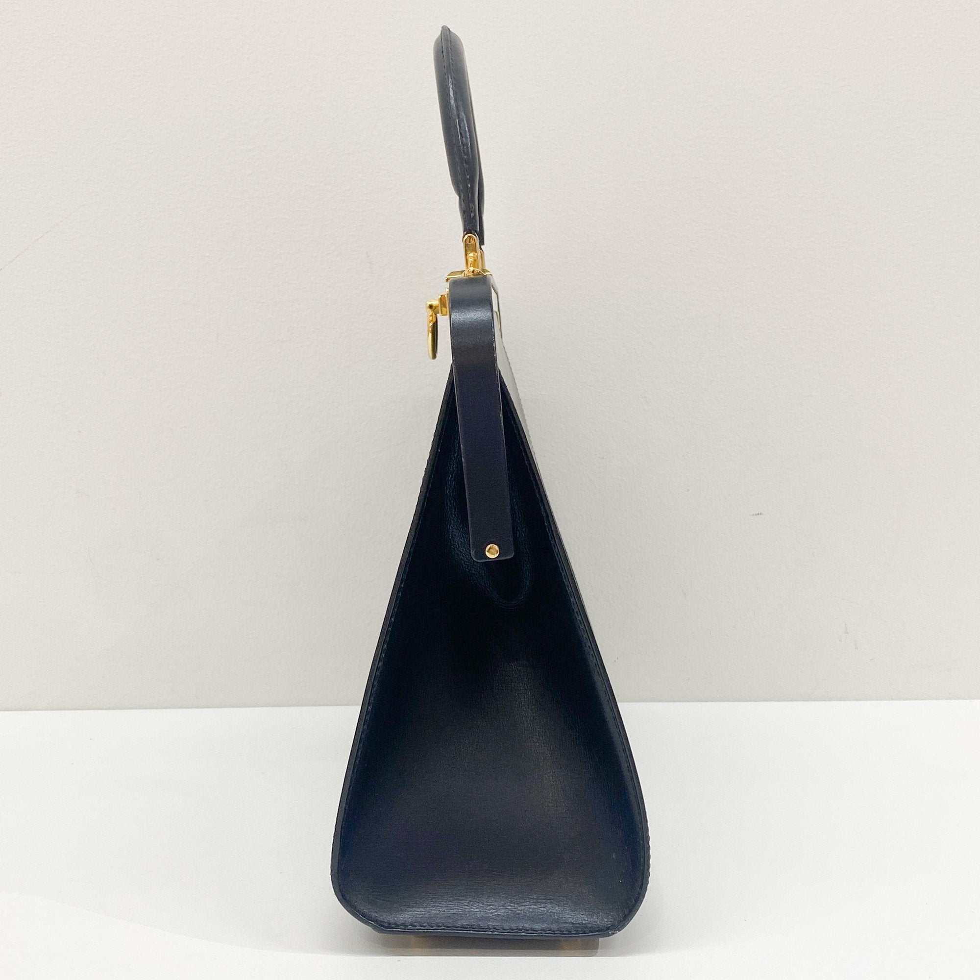 Black Leather Top Handle Hand Bag