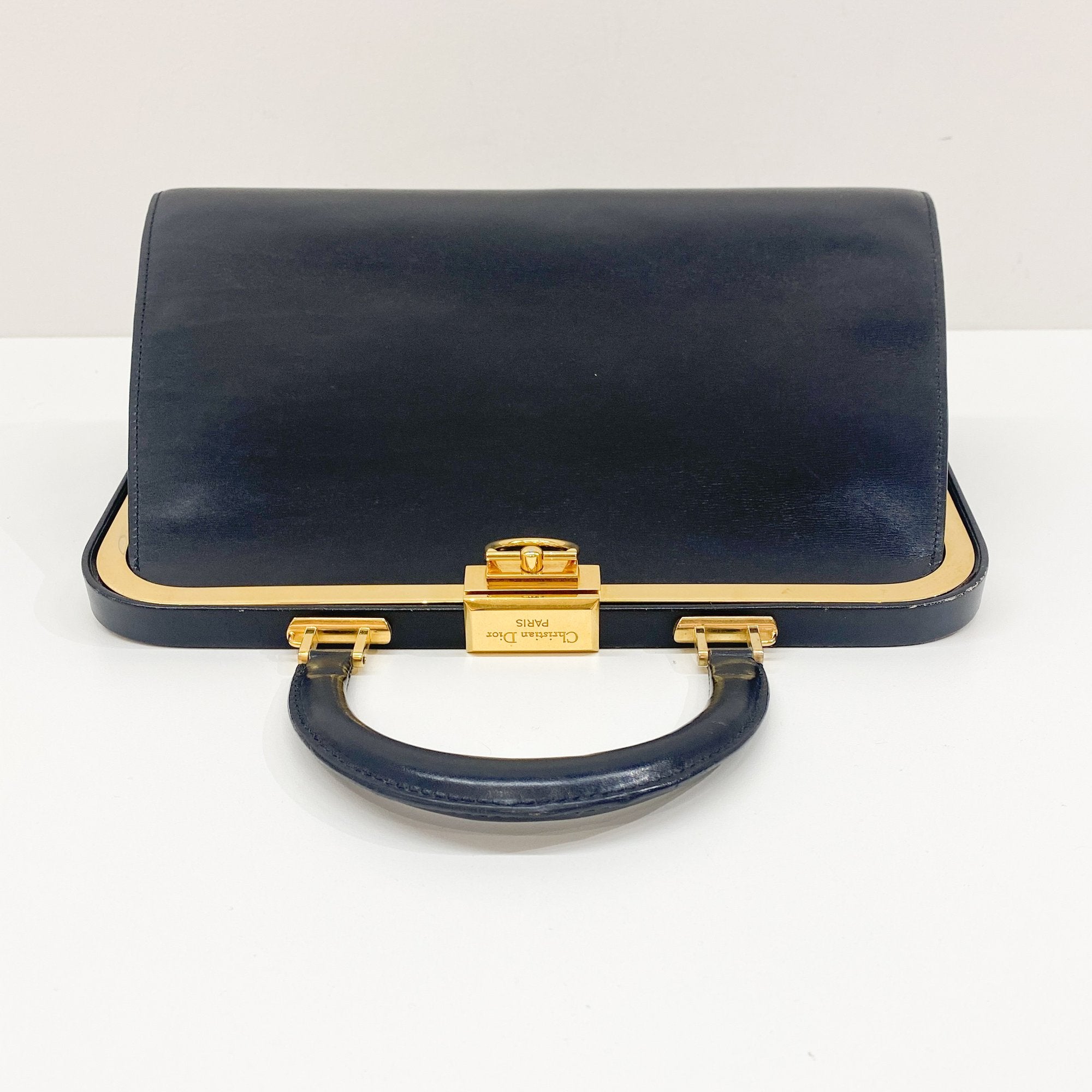 Black Leather Top Handle Hand Bag