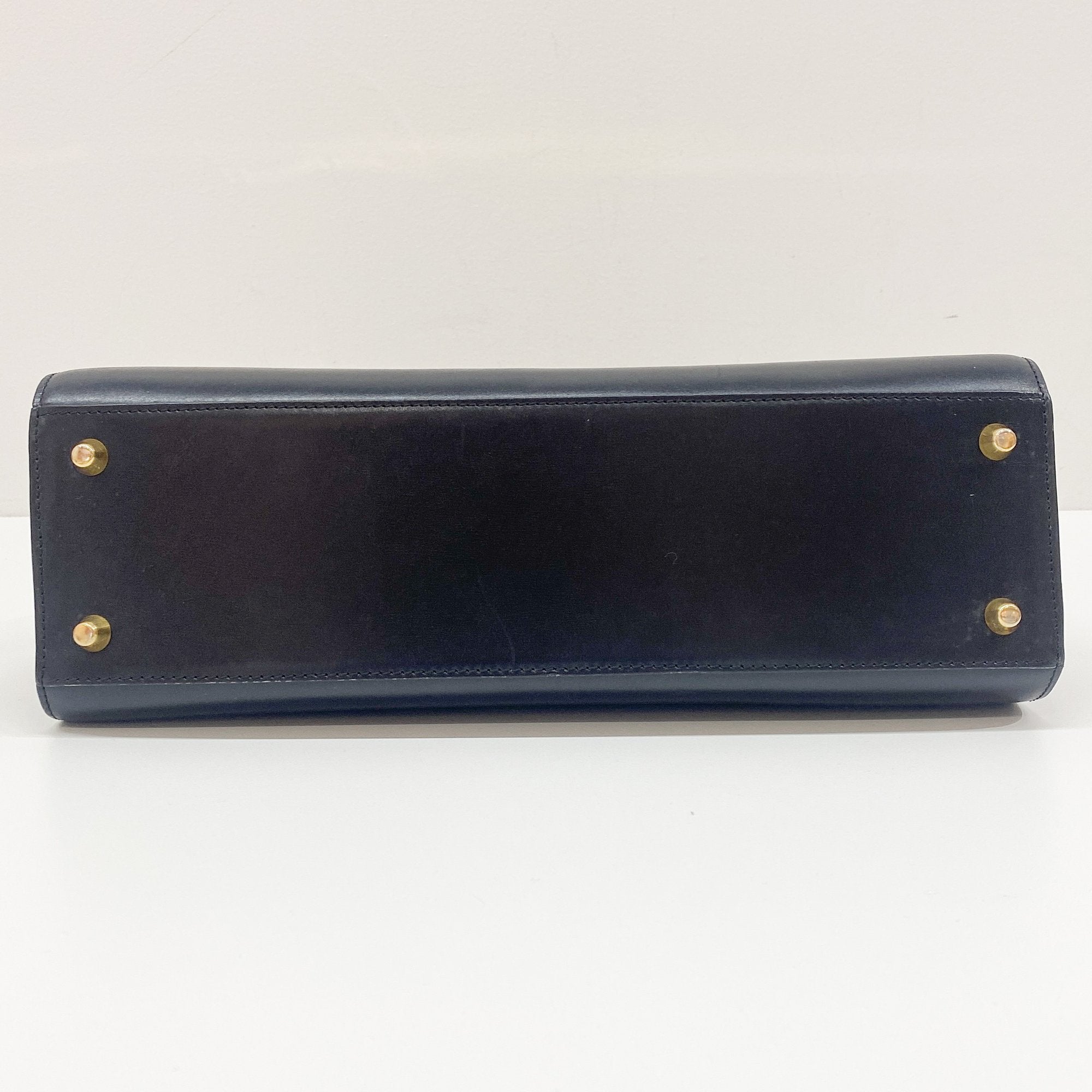 Black Leather Top Handle Hand Bag