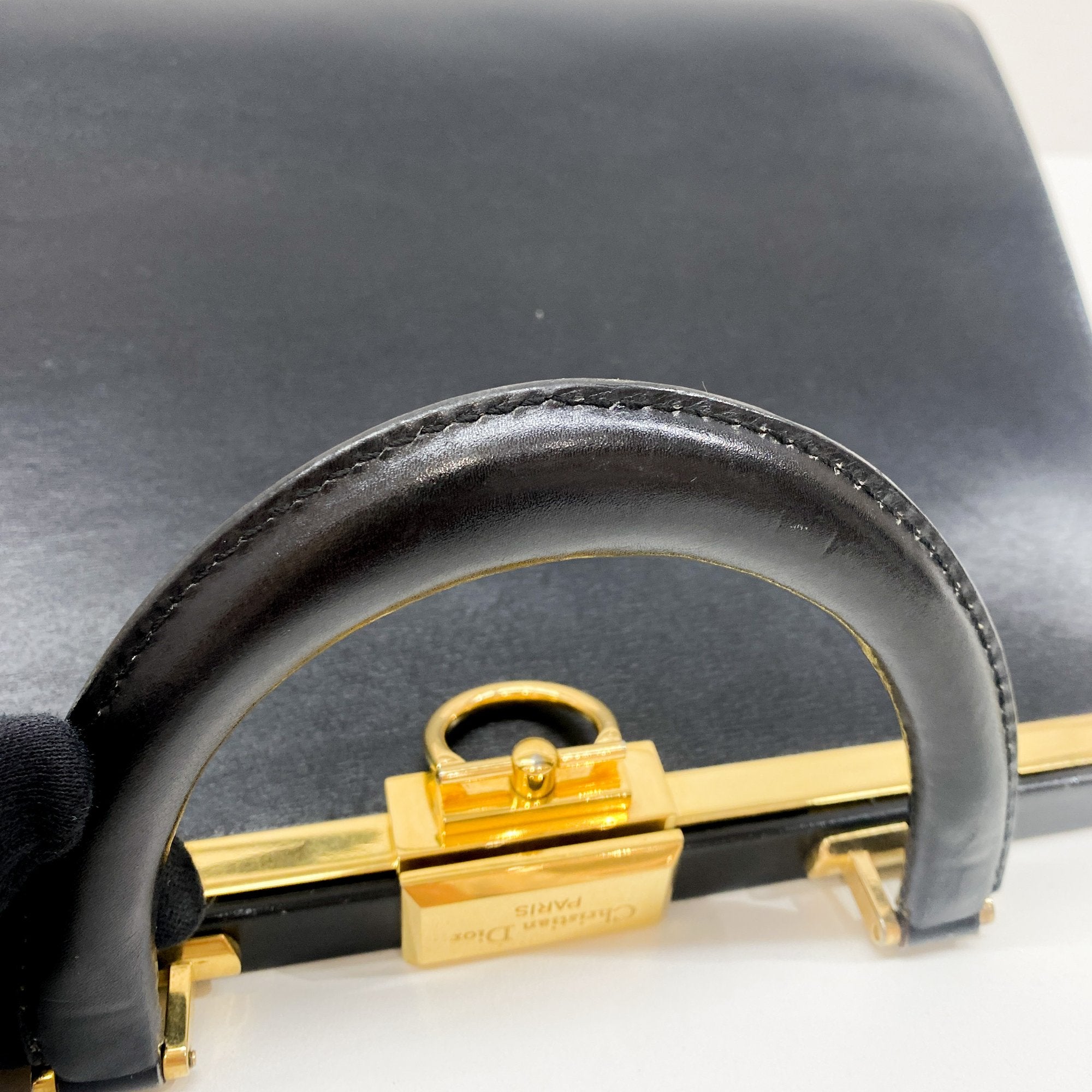 Black Leather Top Handle Hand Bag