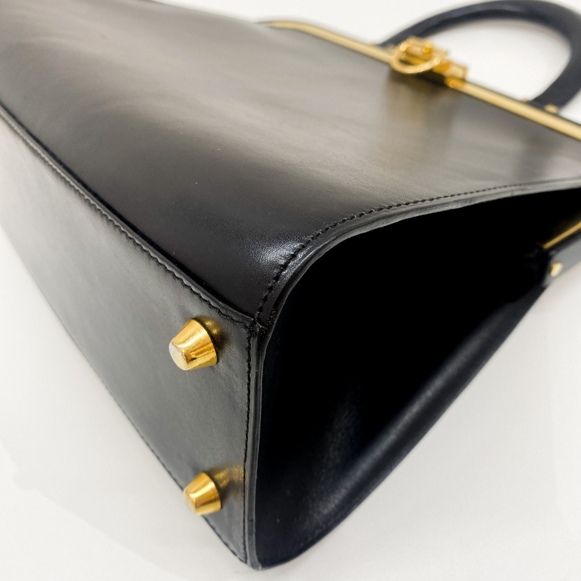Black Leather Top Handle Hand Bag