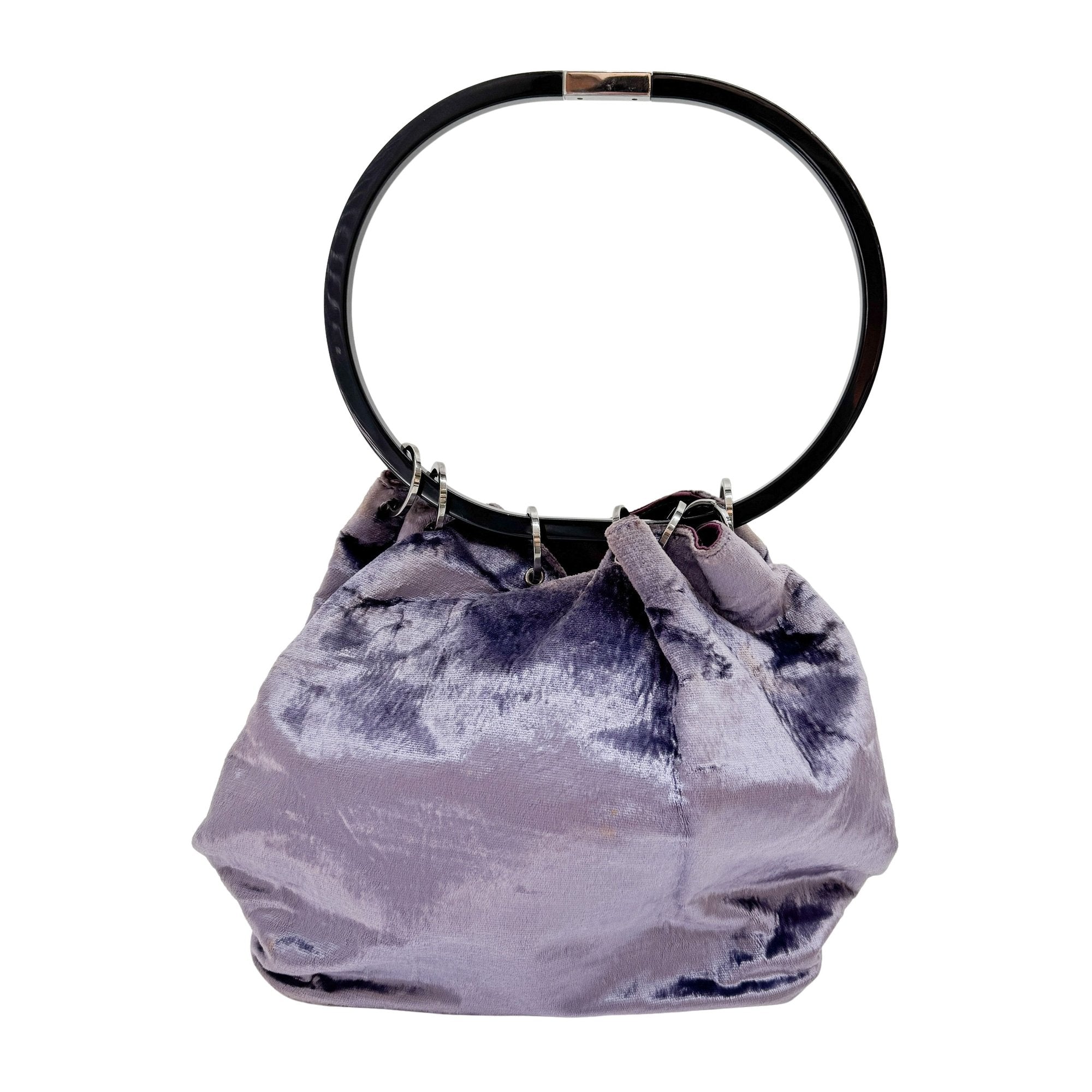 Metal Handle Purple Velvet Shoulder Bag