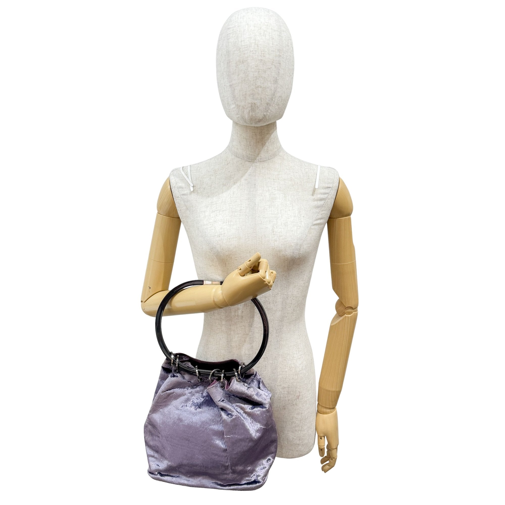Metal Handle Purple Velvet Shoulder Bag