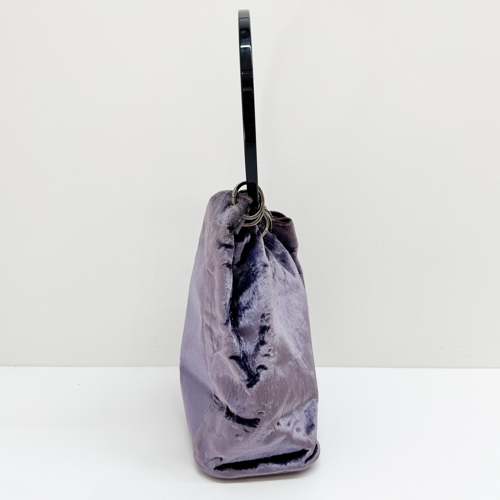 Metal Handle Purple Velvet Shoulder Bag