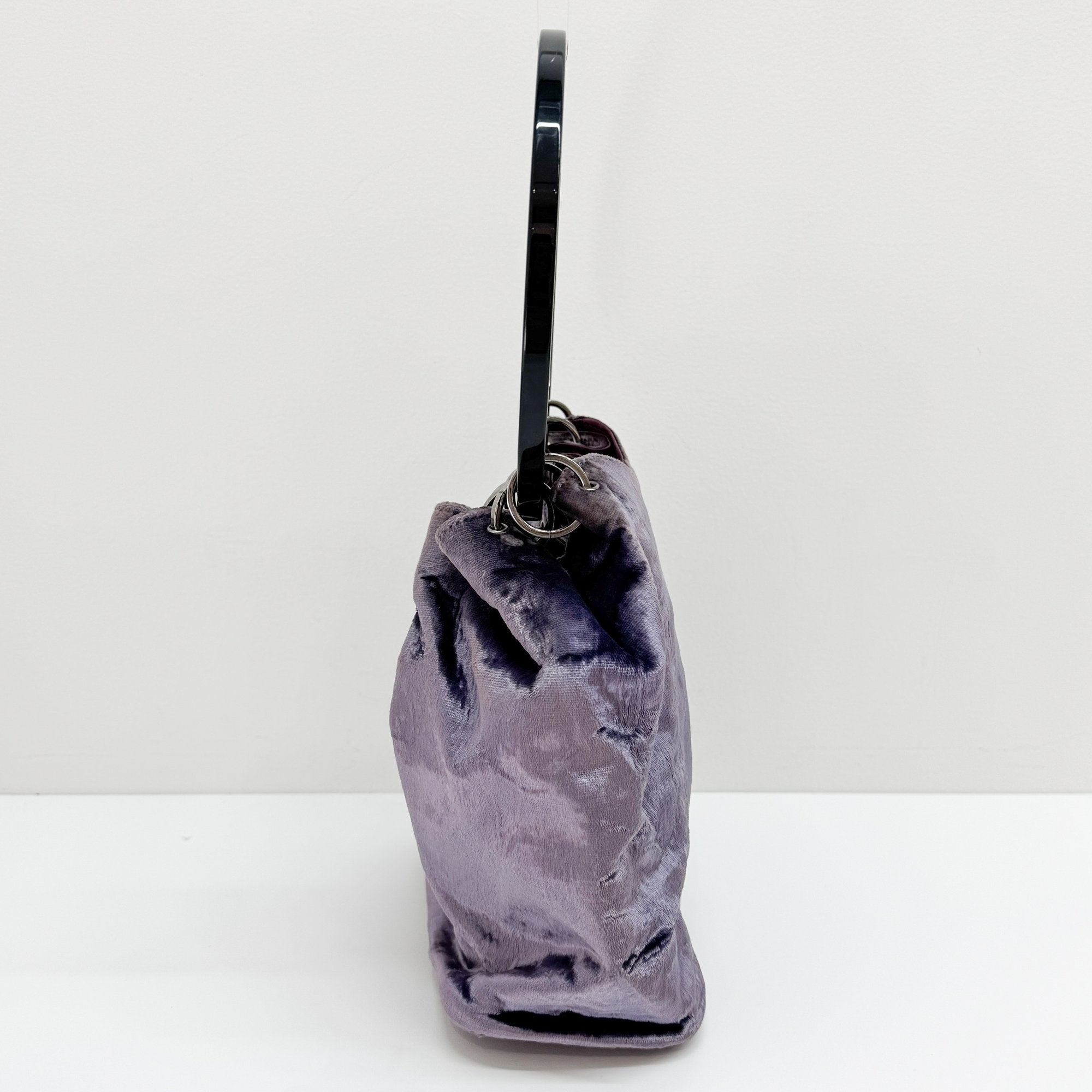 Metal Handle Purple Velvet Shoulder Bag