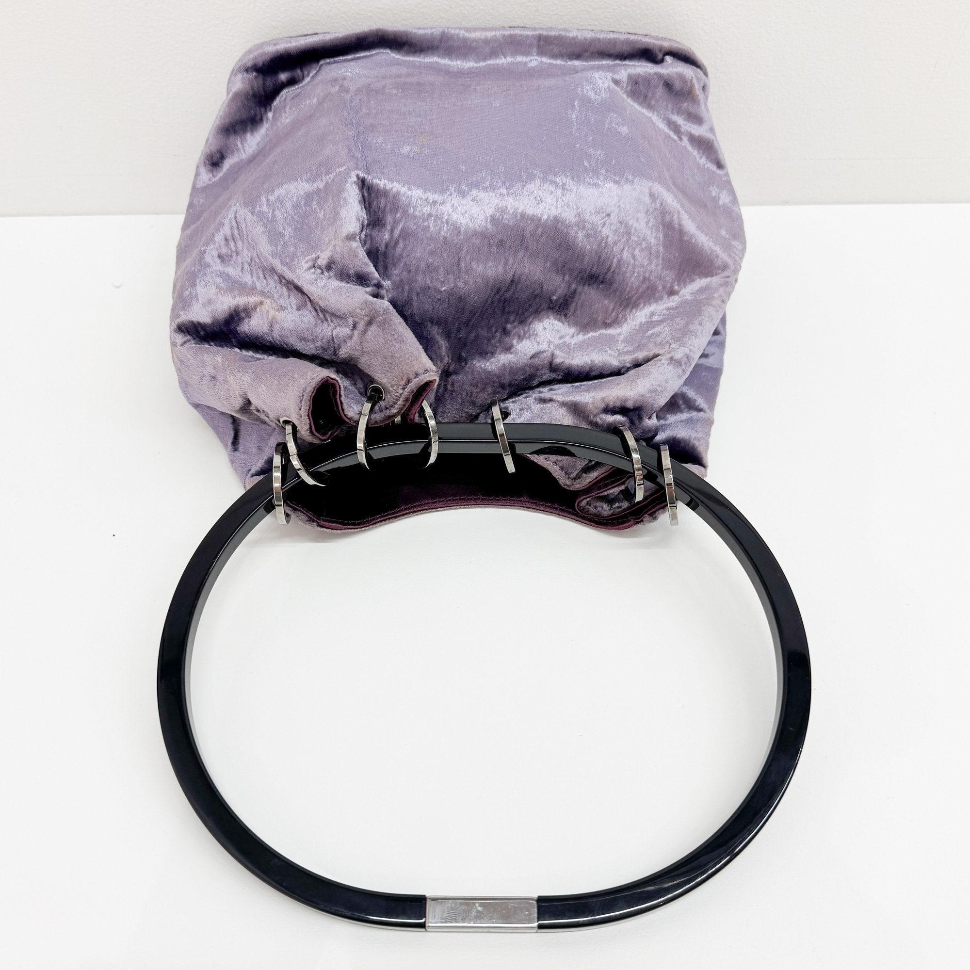Metal Handle Purple Velvet Shoulder Bag
