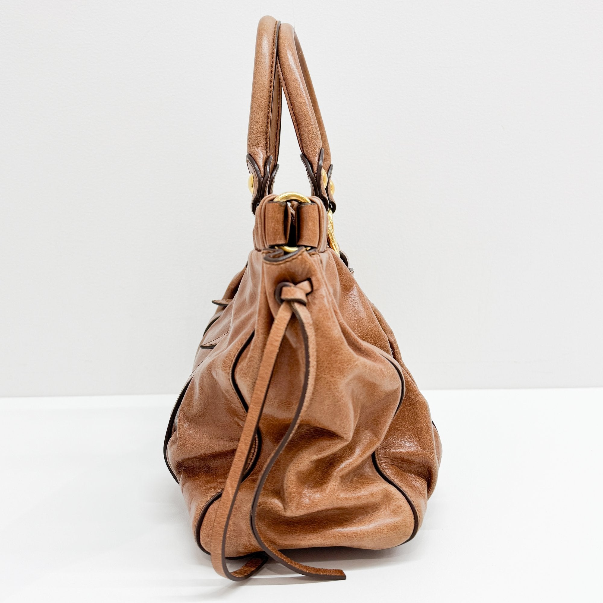 Vitello Brown Calfskin Leather Two Way Bag