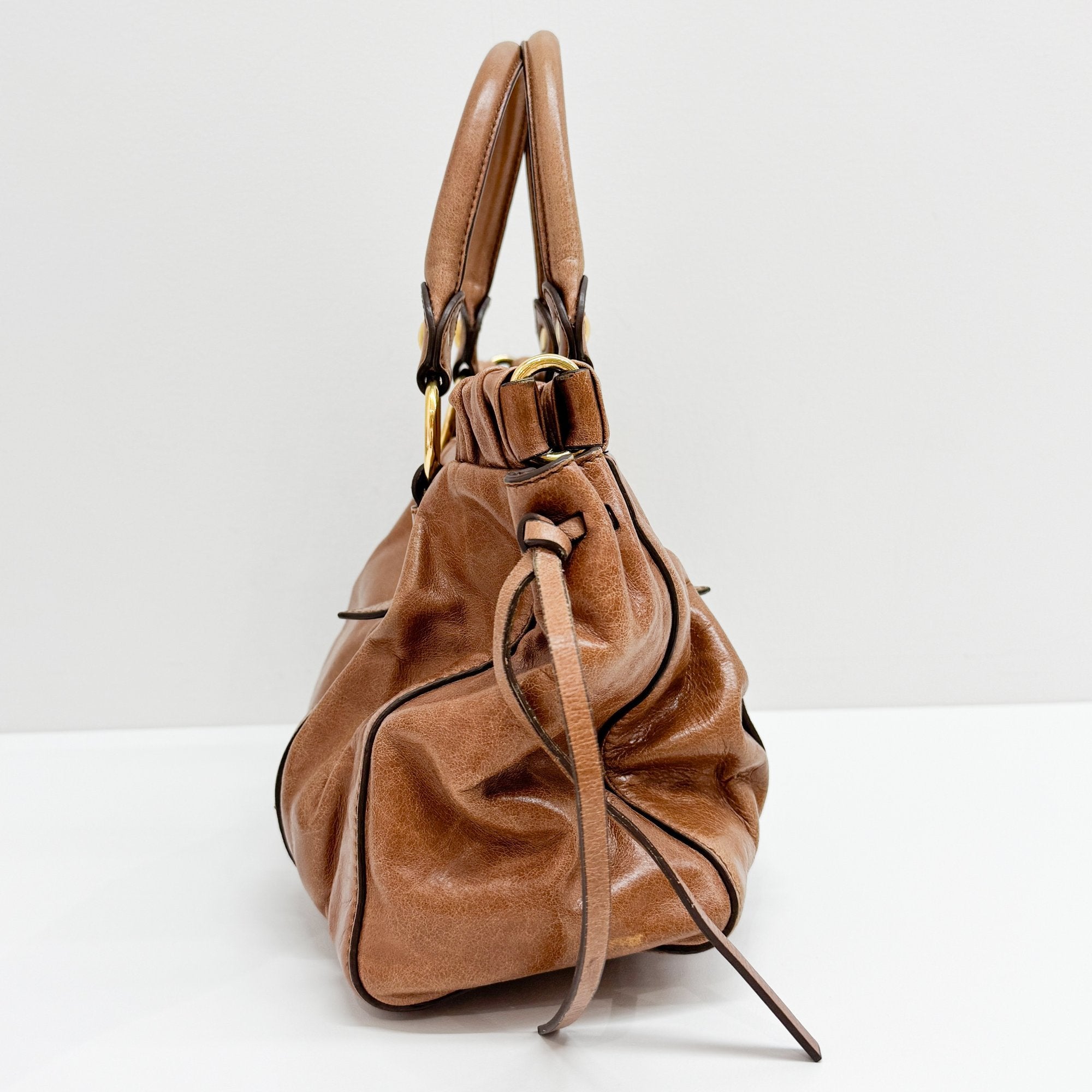 Vitello Brown Calfskin Leather Two Way Bag