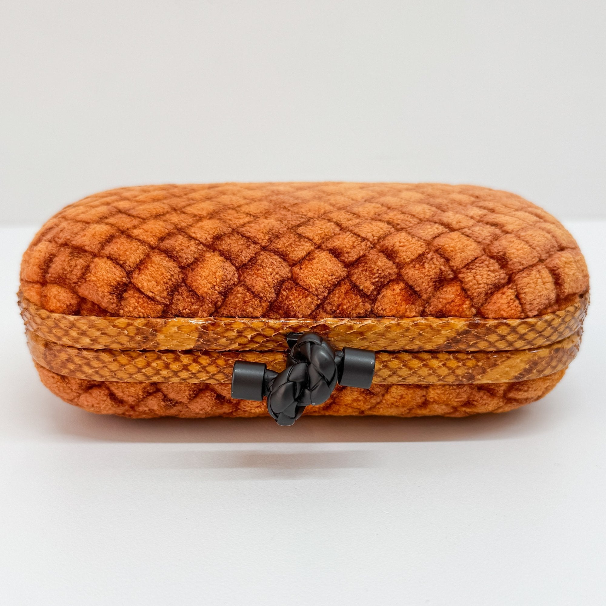 Embossed Python Lining Orange Intrecciato Knot Clutch