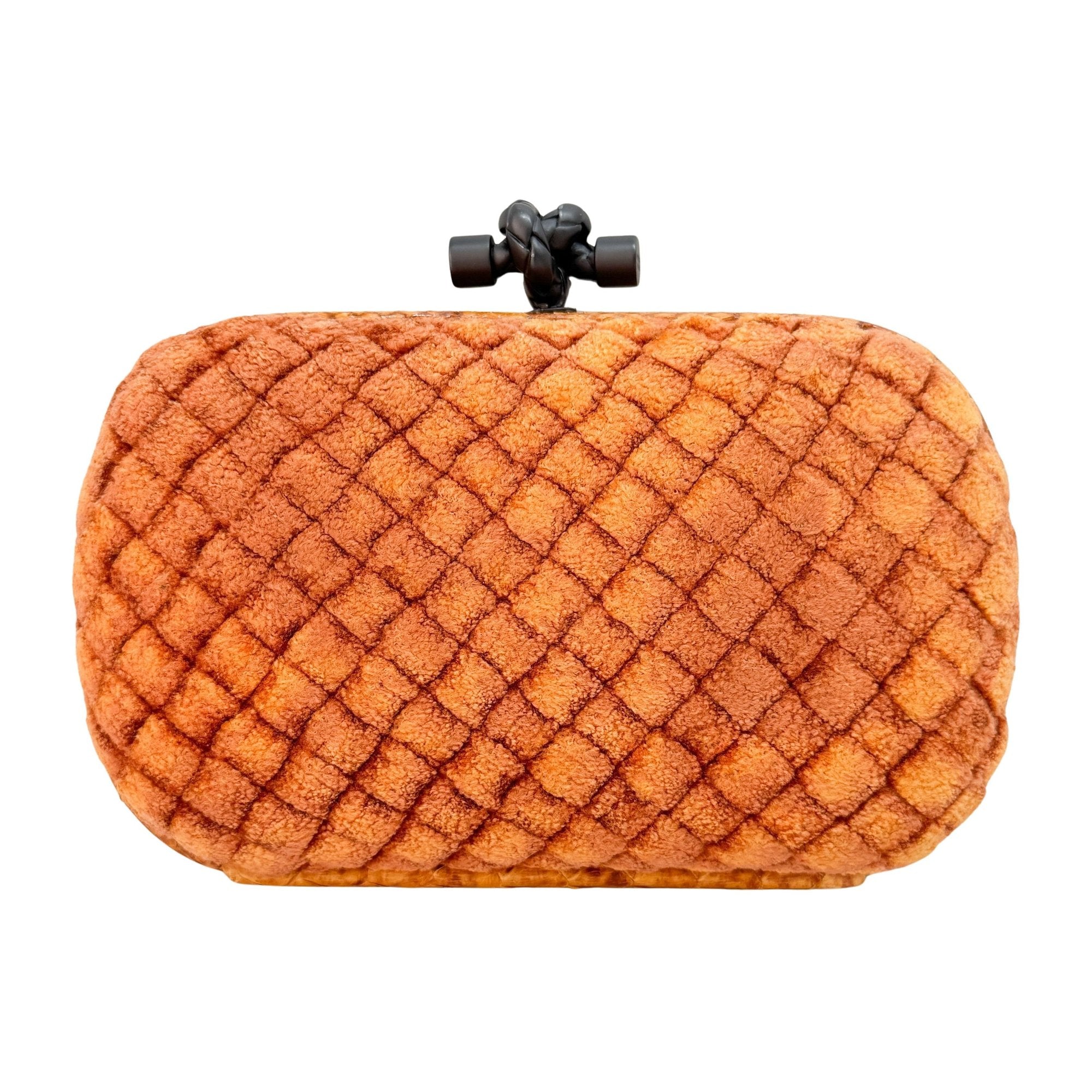 Embossed Python Lining Orange Intrecciato Knot Clutch
