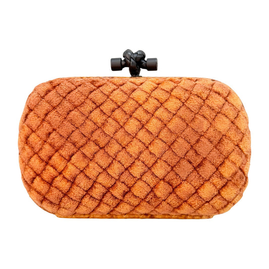 Embossed Python Lining Orange Intrecciato Knot Clutch
