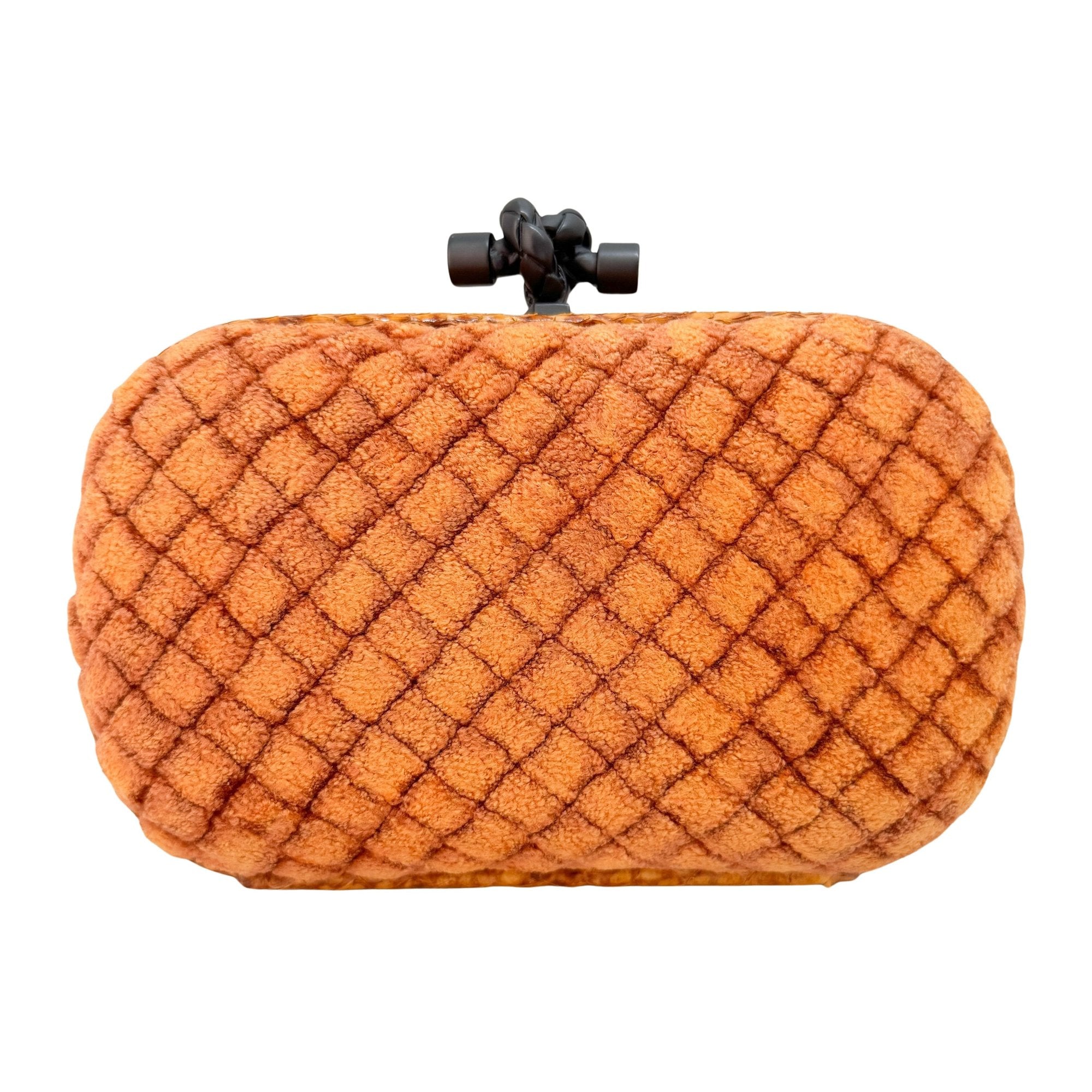 Embossed Python Lining Orange Intrecciato Knot Clutch