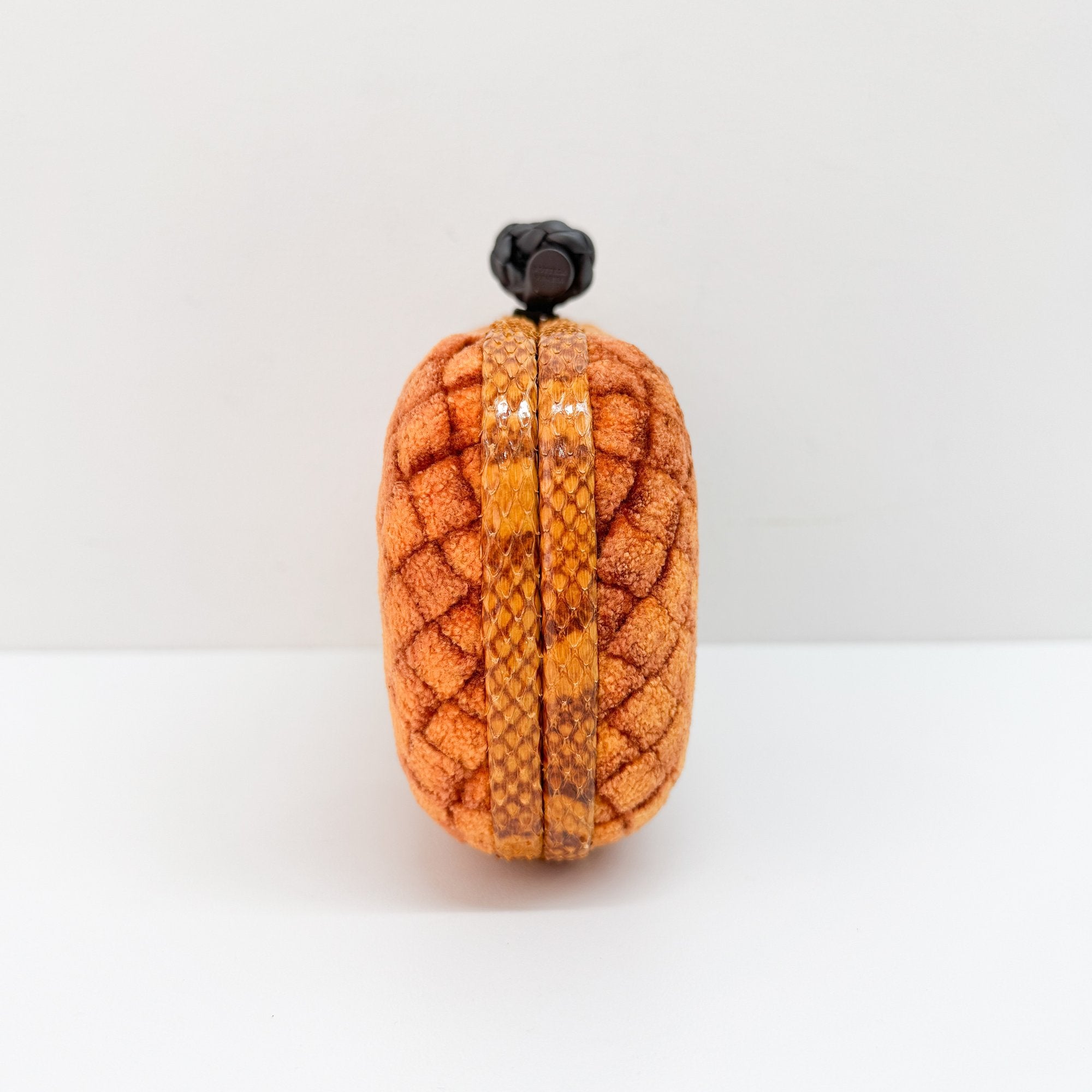 Embossed Python Lining Orange Intrecciato Knot Clutch
