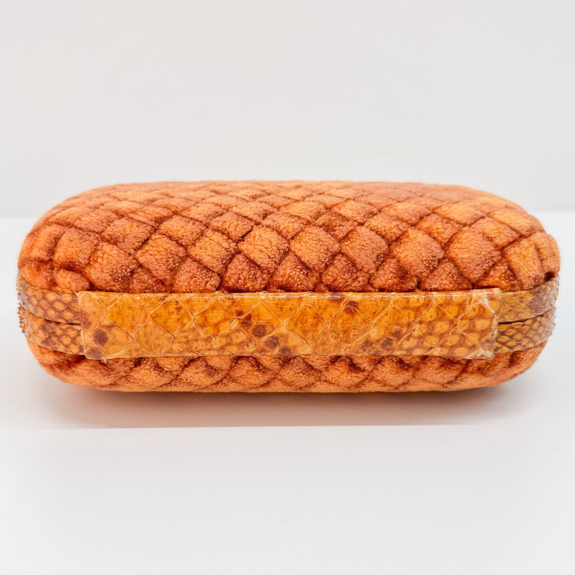 Embossed Python Lining Orange Intrecciato Knot Clutch