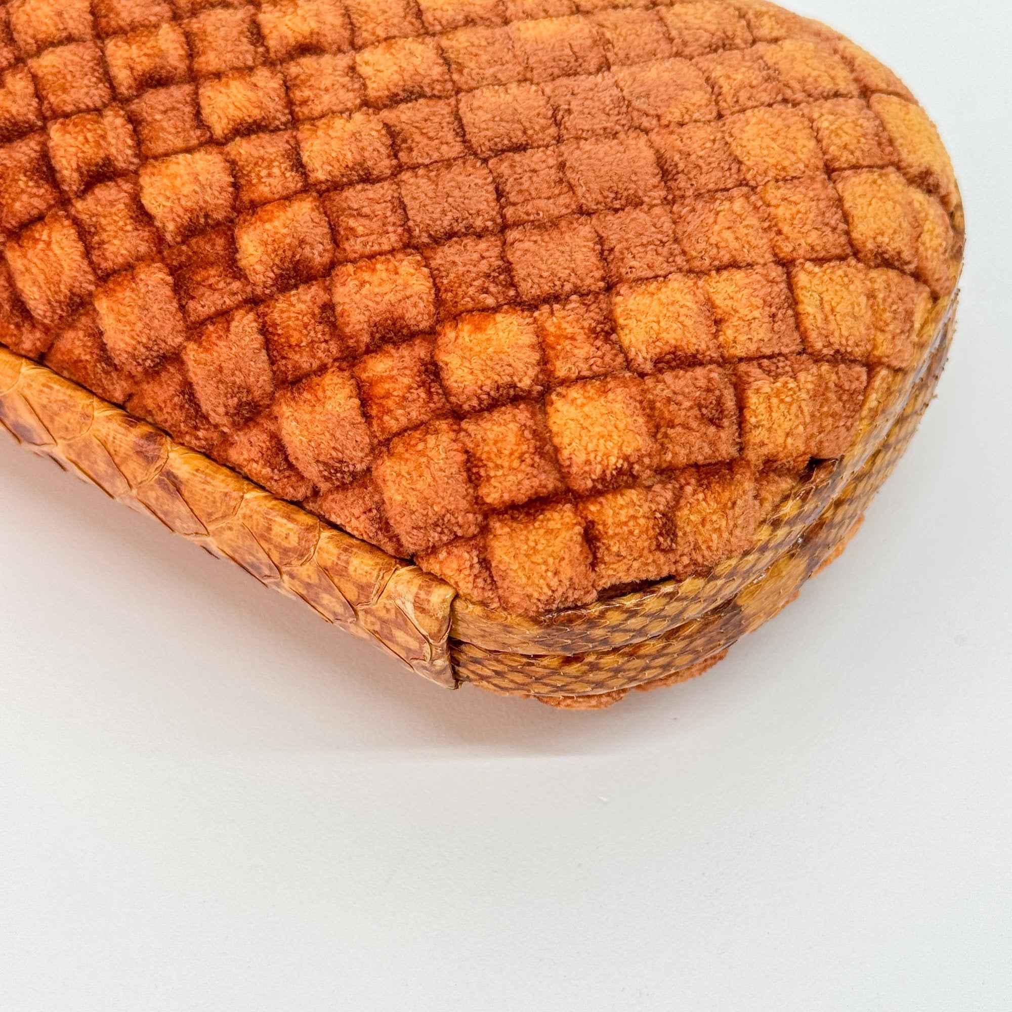 Embossed Python Lining Orange Intrecciato Knot Clutch