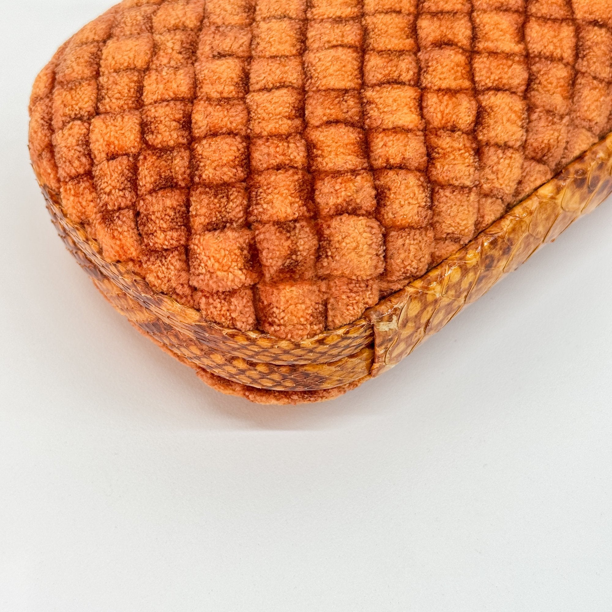 Embossed Python Lining Orange Intrecciato Knot Clutch